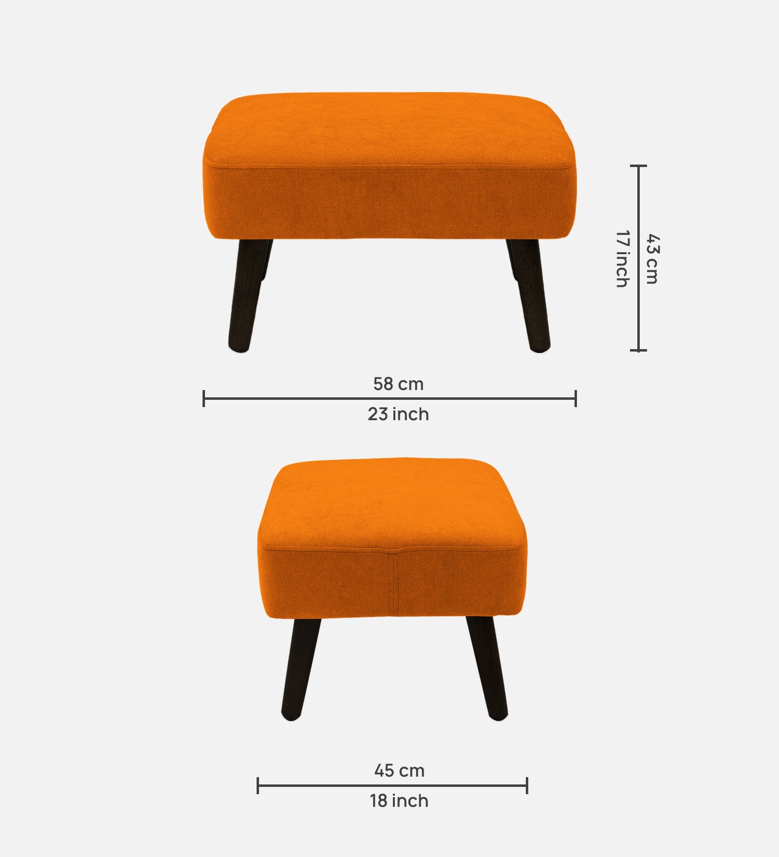 Luke Fabric Foot Stool In Vivid Orange Colour - Febonic Living