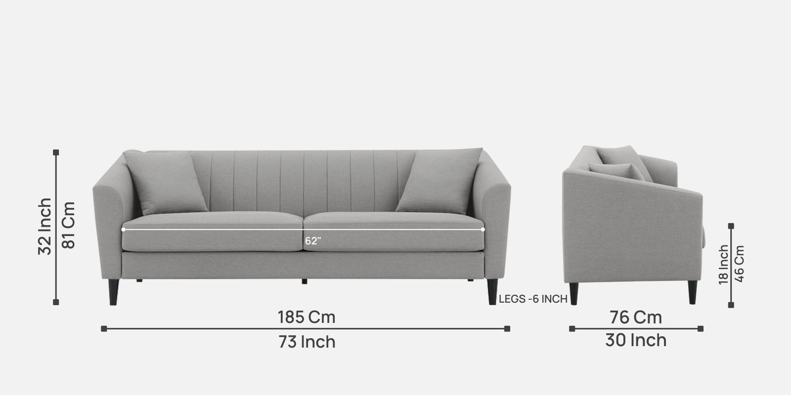 Polon Fabric 3 Seater Sofa In Silver Grey Colour - Febonic Living