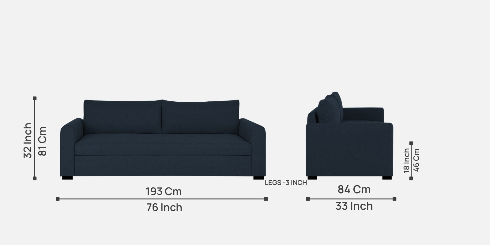 Sigma Fabric 3 Seater Sofa In Denim Blue Colour - Febonic Living