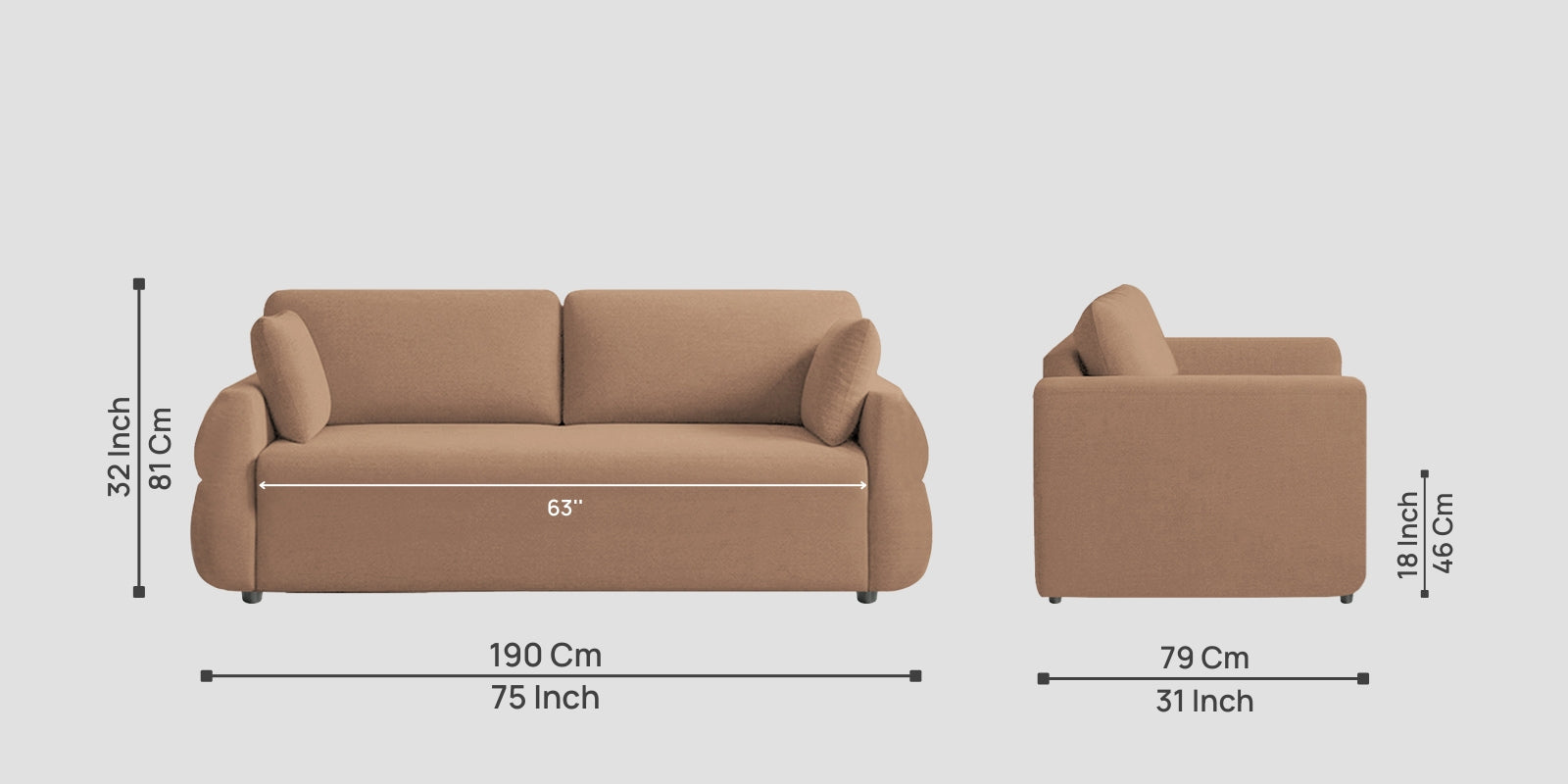 Jack Fabric 3 Seater Sofa In Cosmic Beige Colour - Febonic Living