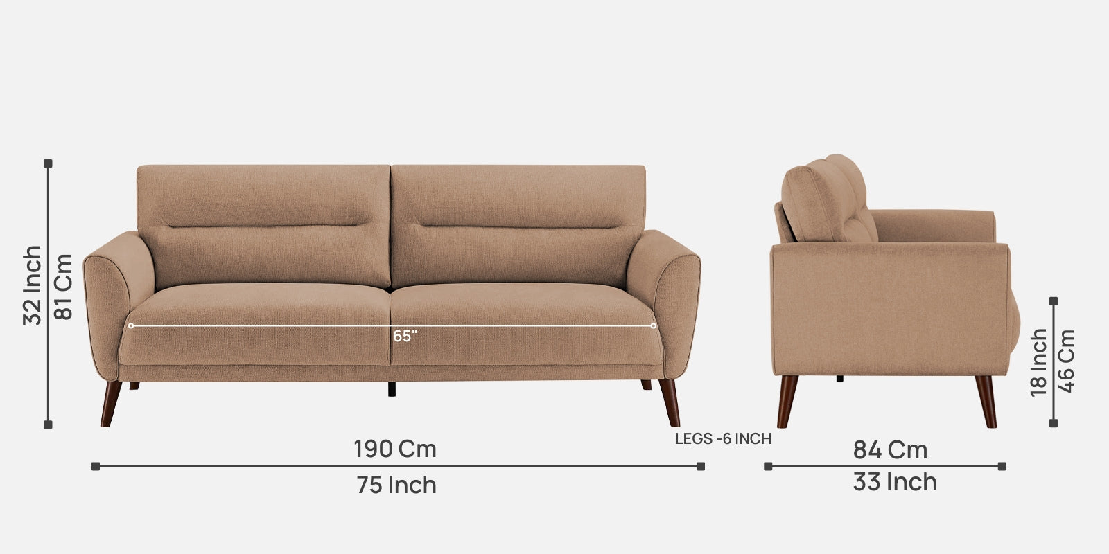 Castro Fabric 3 Seater Sofa In Cosmic Beige Colour - Febonic Living