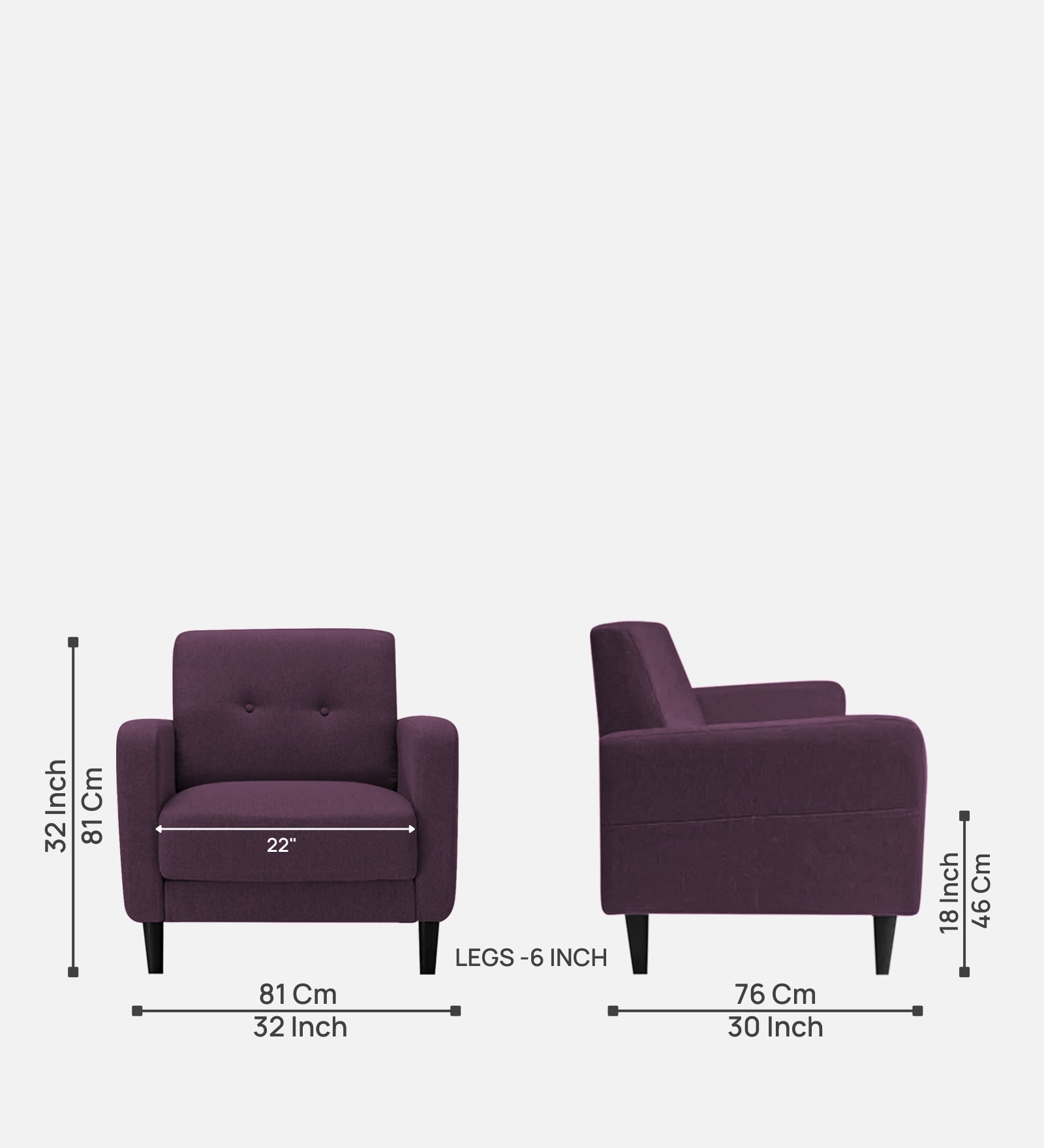 Marq Fabric 1 Seater Sofa In Greek Purple Colour - Febonic Living