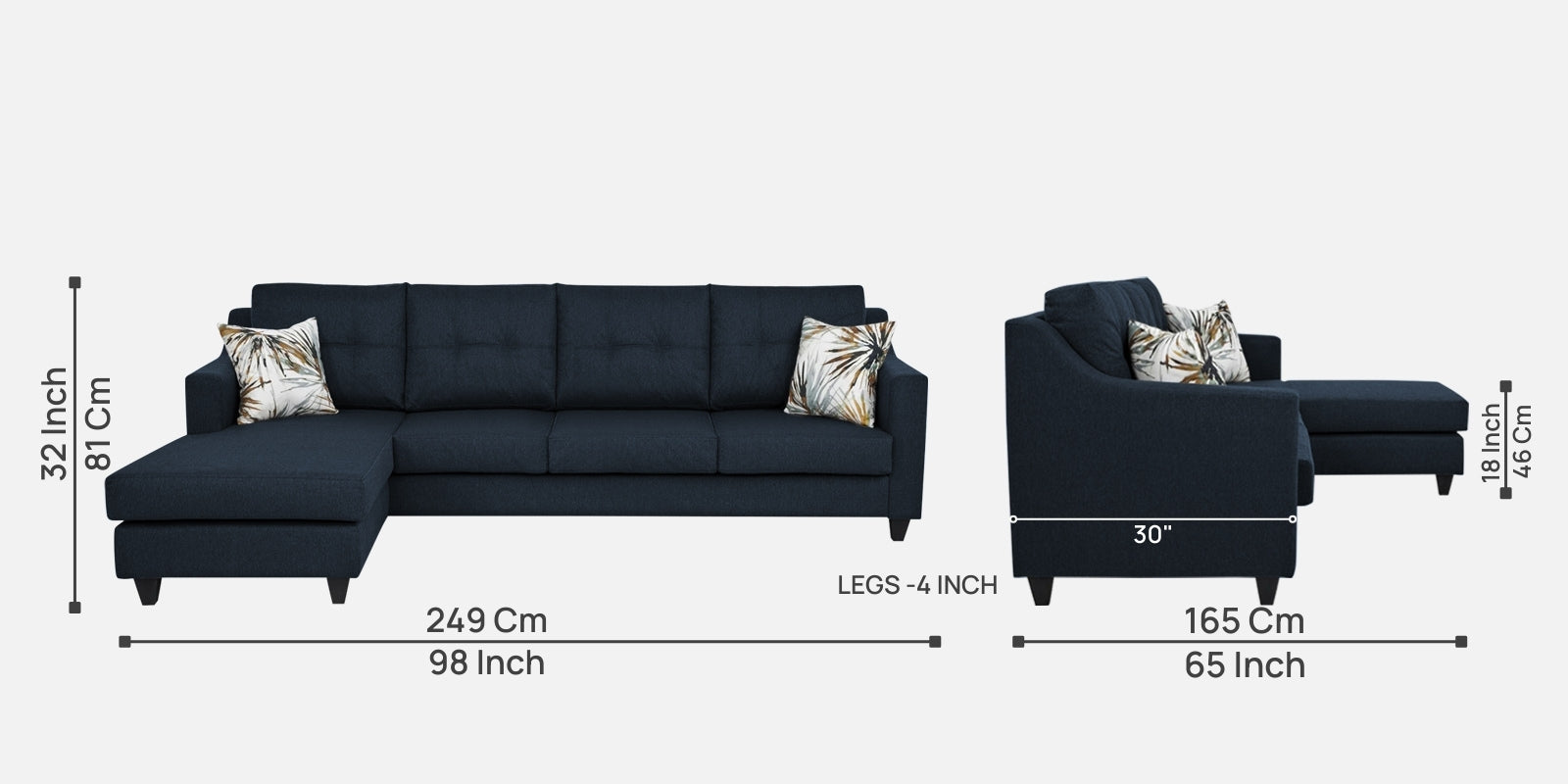 Welly Fabric RHS Sectional Sofa (3+Lounger) In Slate Blue Colour - Febonic Living