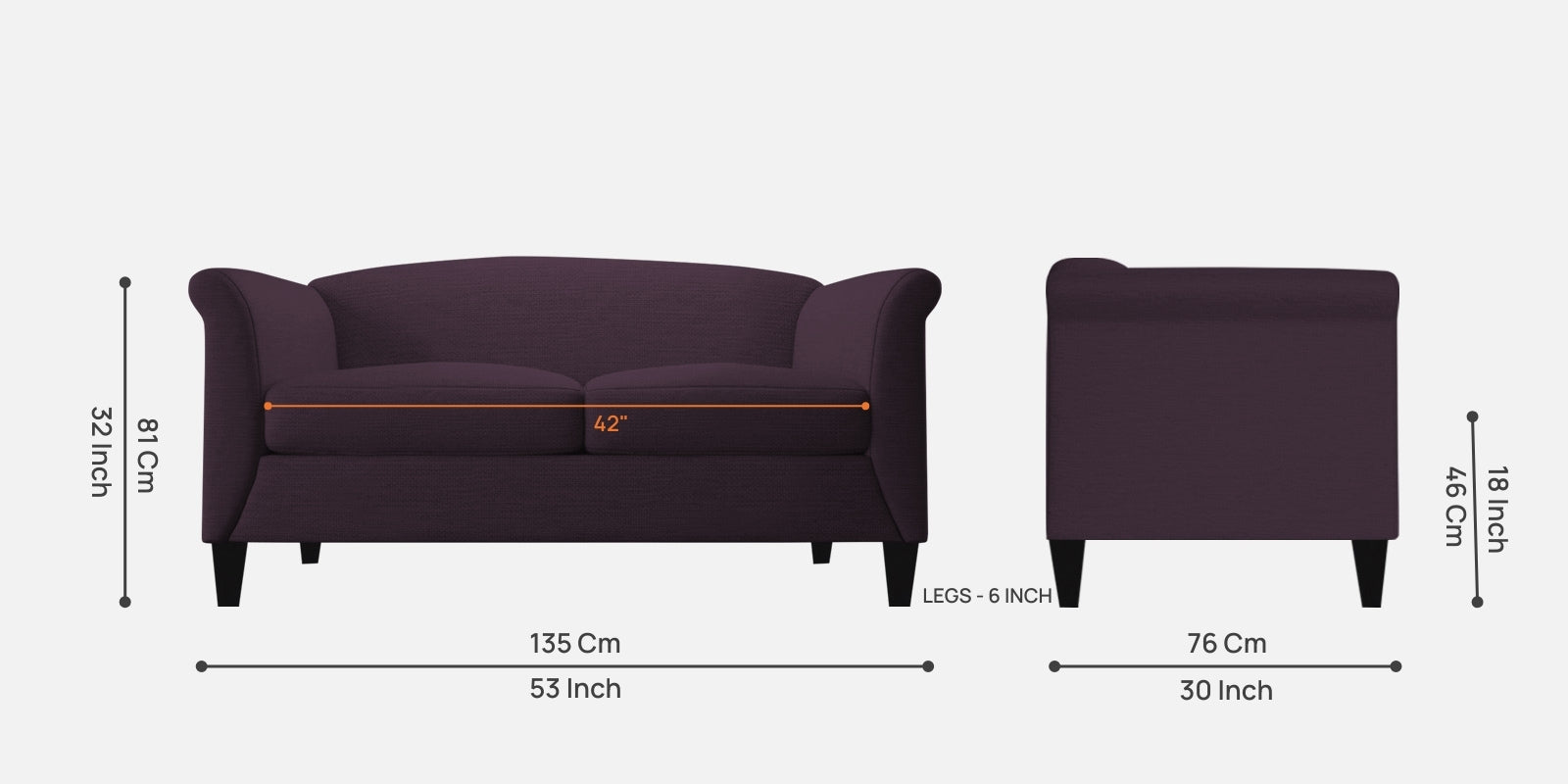 Kimber Fabric 2 Seater Sofa In Greek Purple Colour - Febonic Living