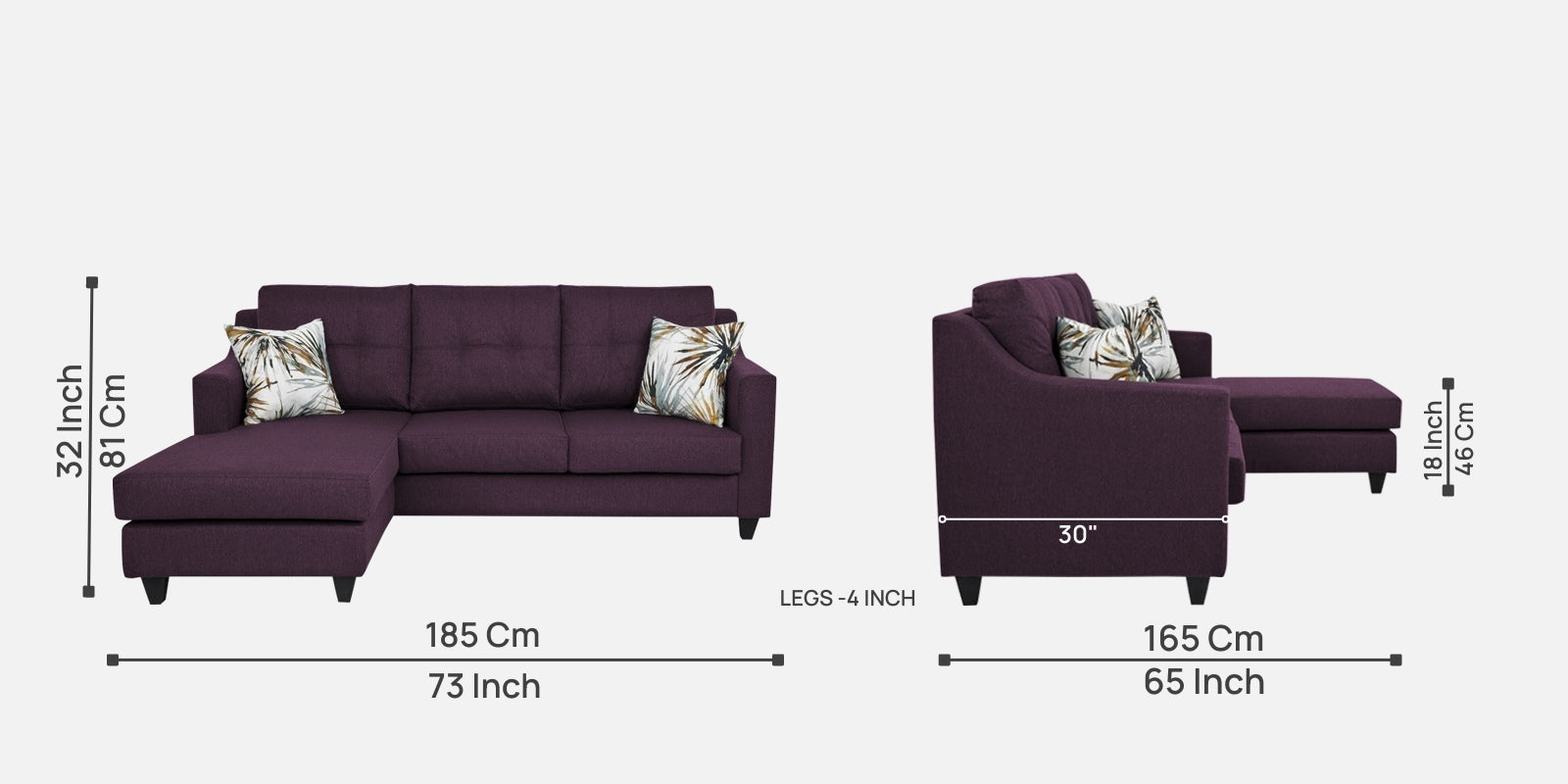 Welly Fabric RHS Sectional Sofa (2+Lounger) In Greek Purple Colour - Febonic Living