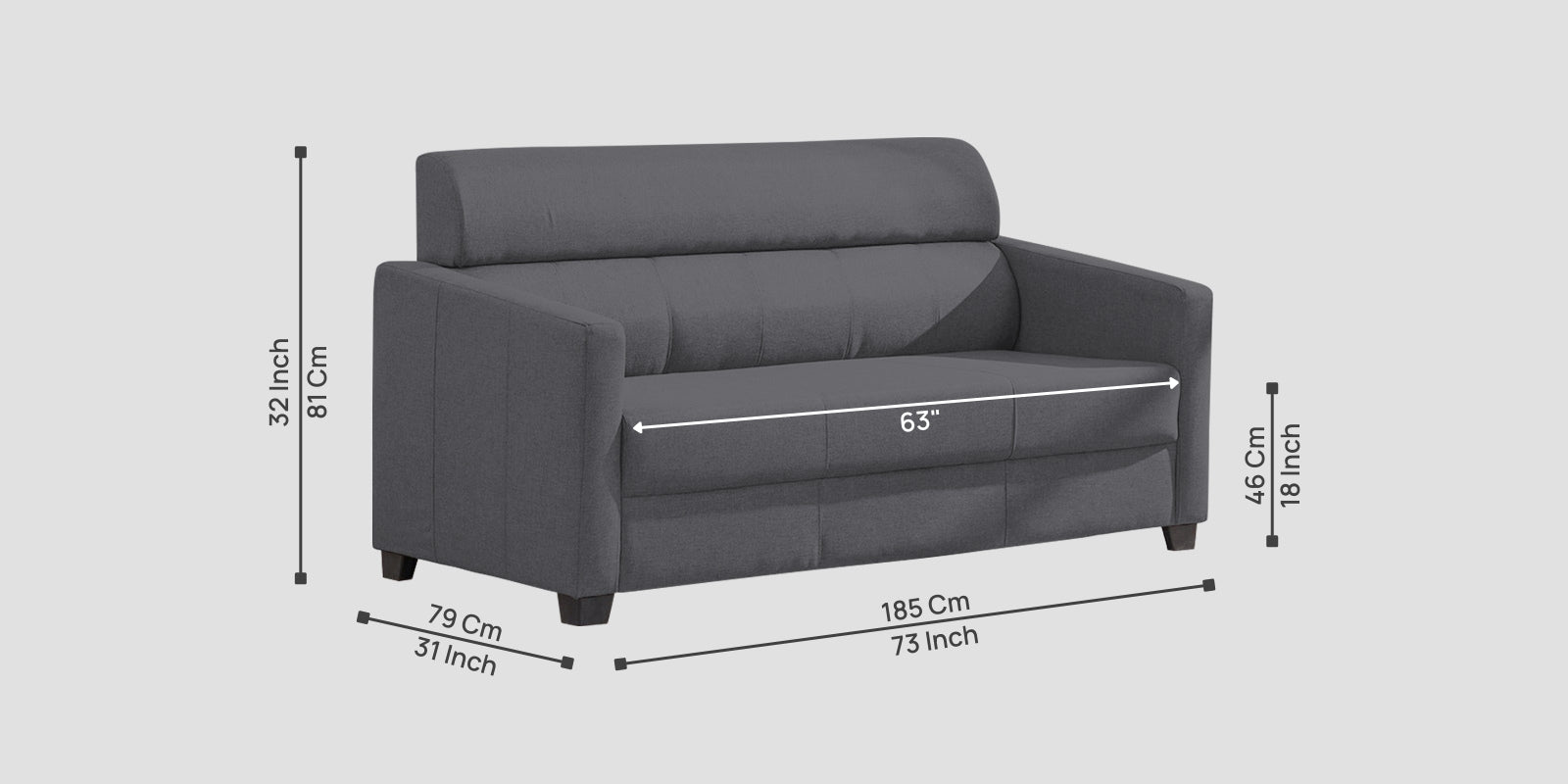 Devo Fabric 3 Seater Sofa In Maba Grey Colour - Febonic Living