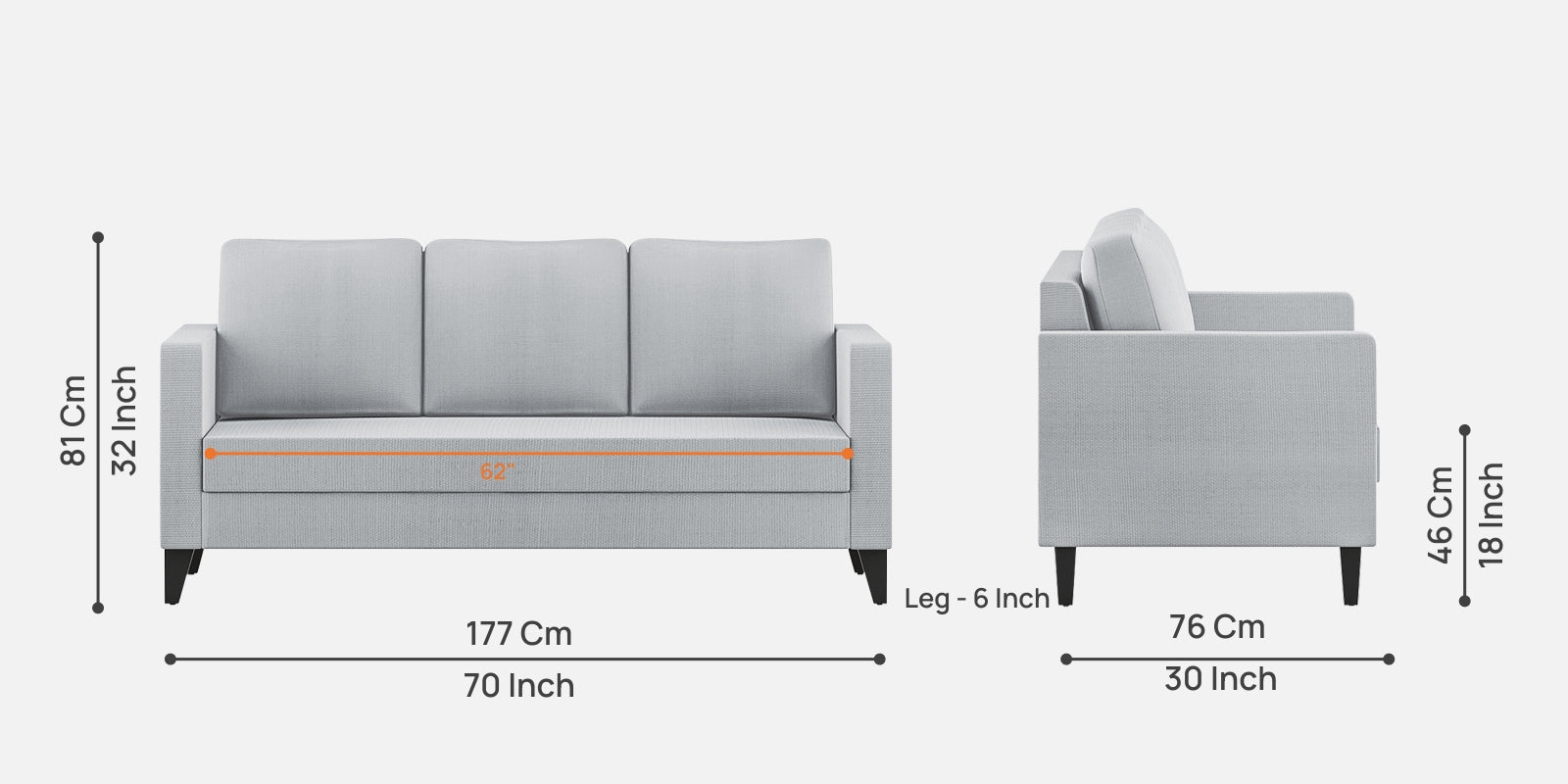 Nori Fabric 3 Seater Sofa In Coin Grey Colour - Febonic Living