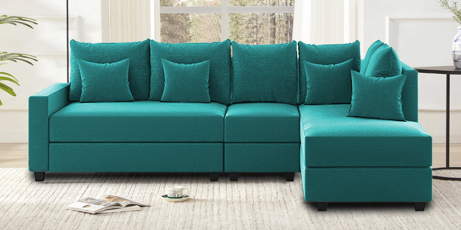 Ginny Fabric LHS Sectional Sofa (3+Lounger) In Sea Green Colour - Febonic Living