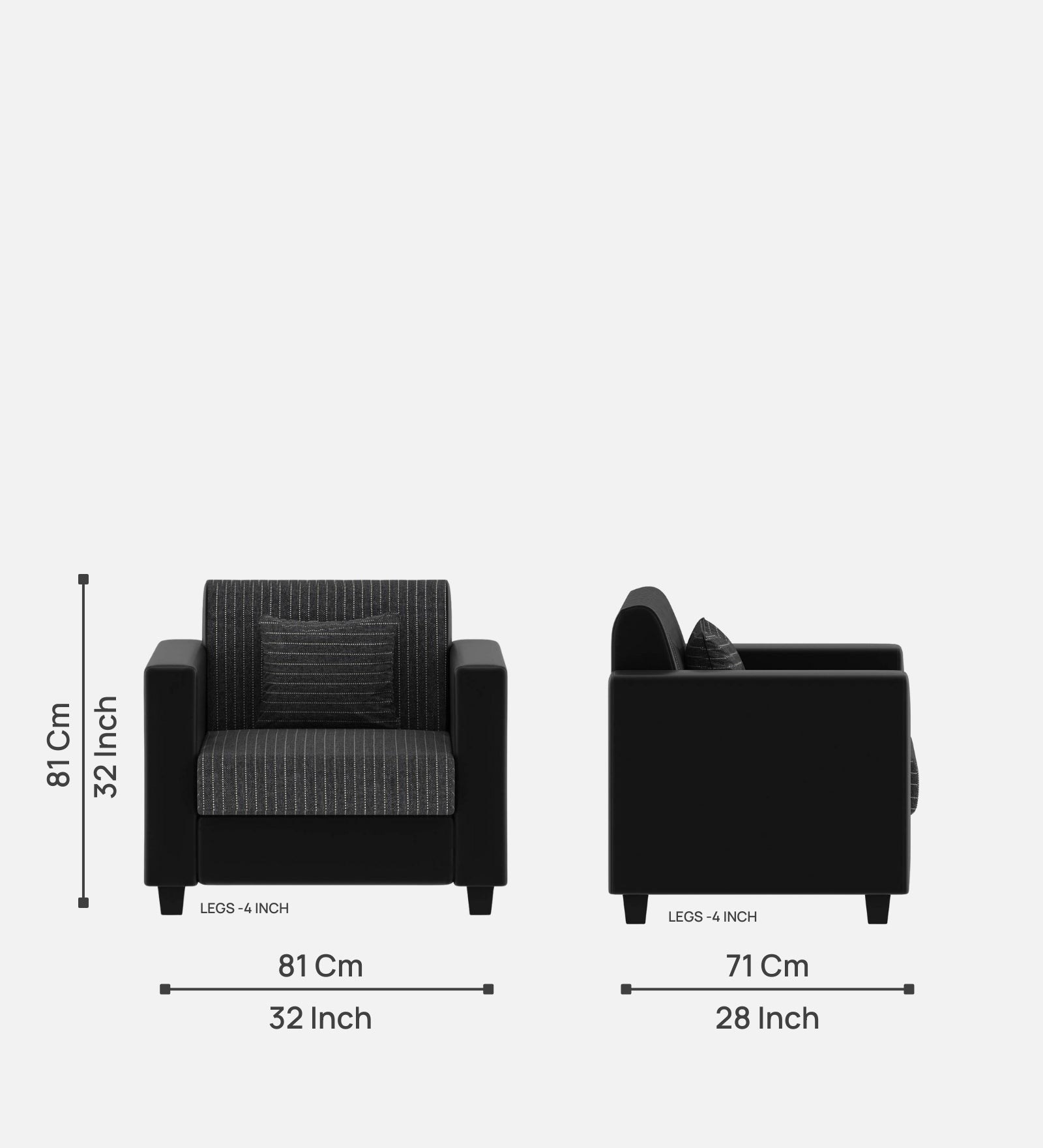 Baley Fabric 1 Seater Sofa In  Lama Black Colour - Febonic Living
