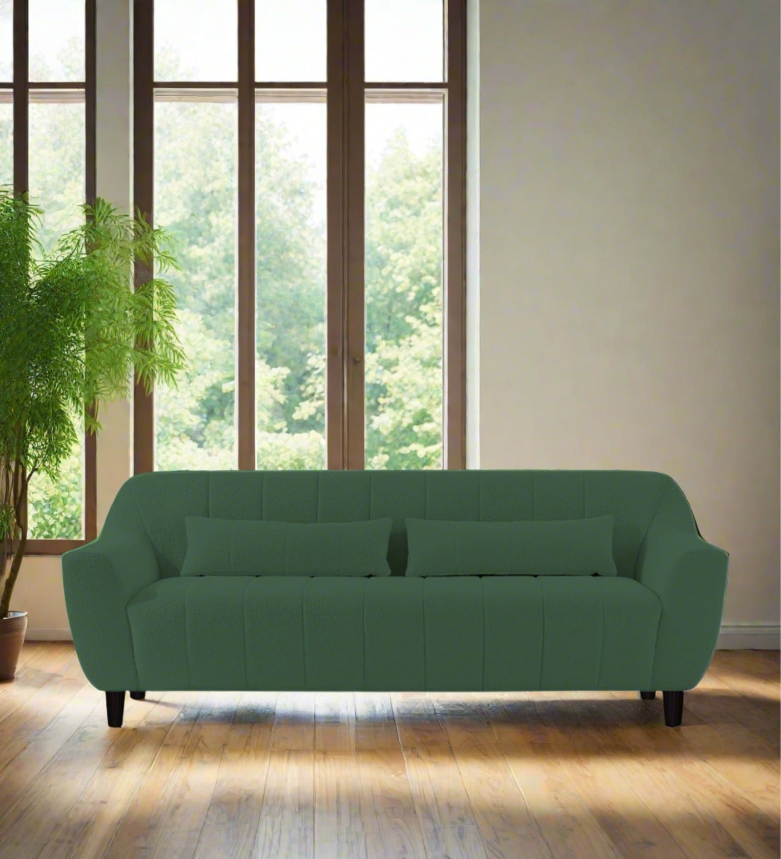 Nesco Boucle Fabric 3 Seater Sofa In Bottle Green Colour - Febonic Living