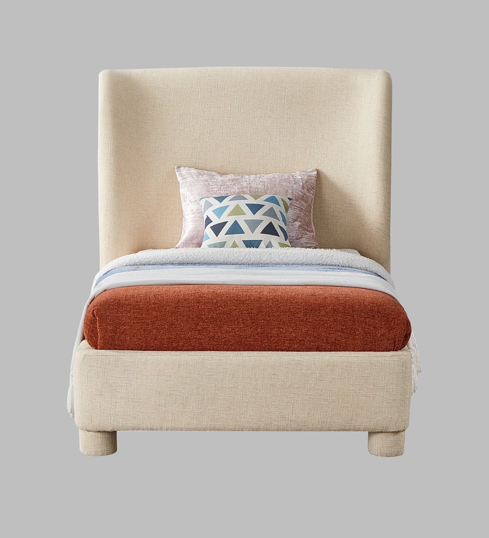 Lenny Fabric Upholstered Single Bed in Ivory Cream Colour - Febonic Living