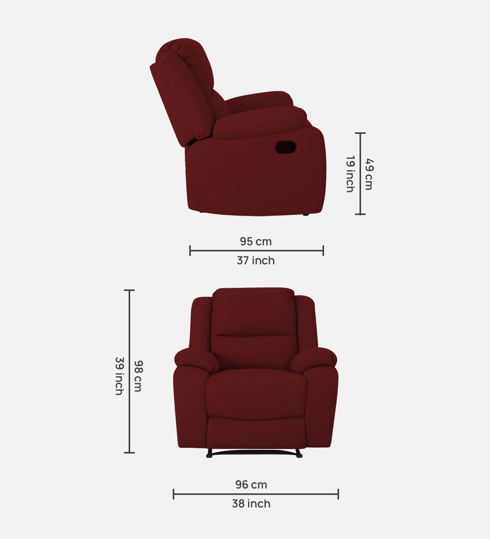 Adley Fabric 1 Seater Manual Recliner In Corel Red Colour - Febonic Living