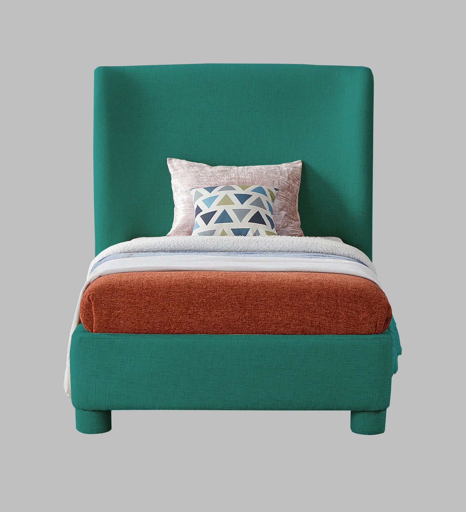 Lenny Fabric Upholstered Single Bed in Sea Green Colour - Febonic Living