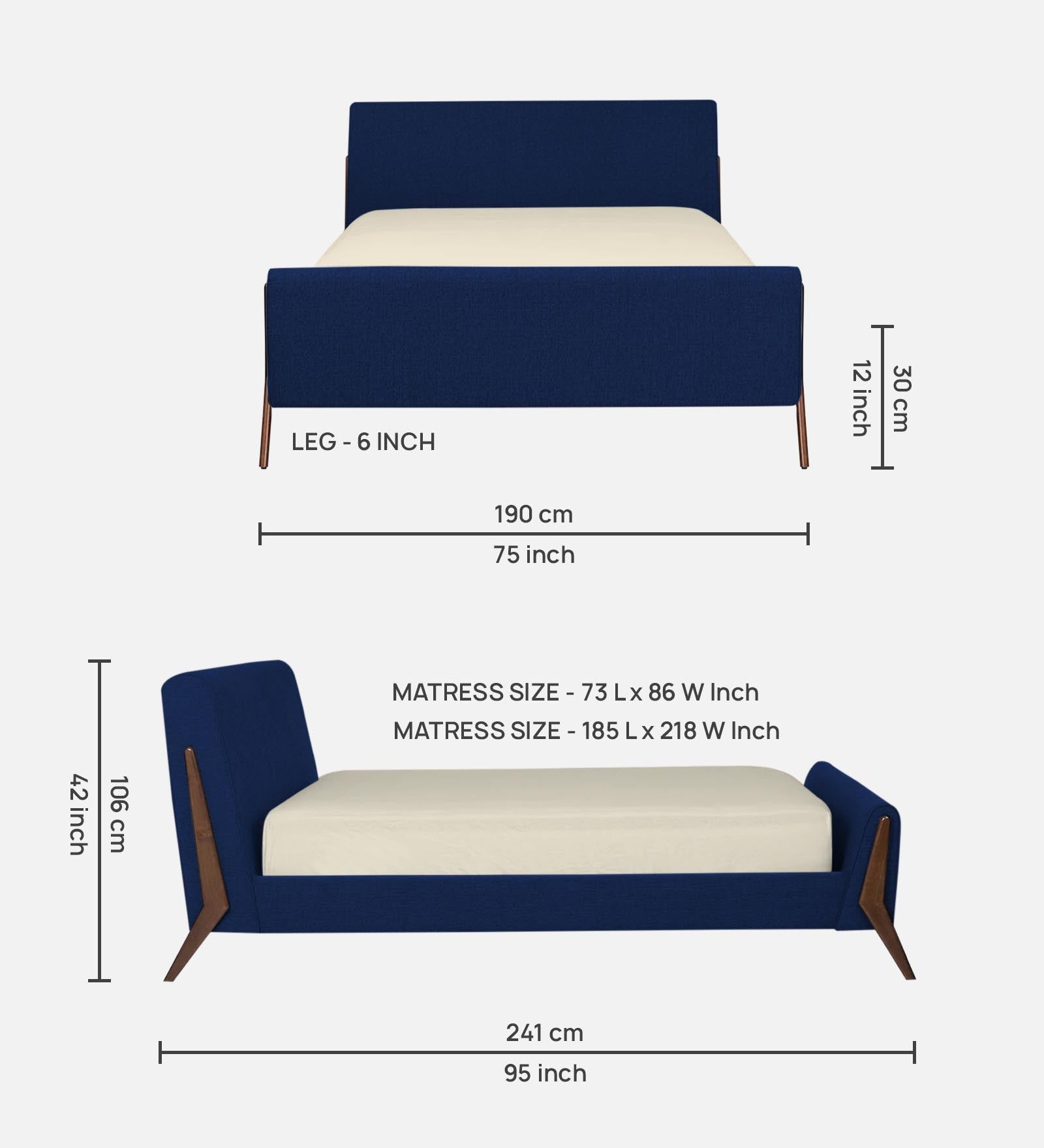 Catla Fabric King Size Bed In Royal Blue Colour - Febonic Living
