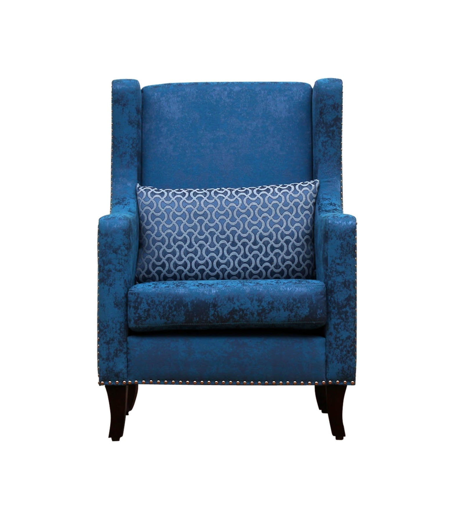 Jade Printed Fabric Wing Chair in Blue Colour - Febonic Living