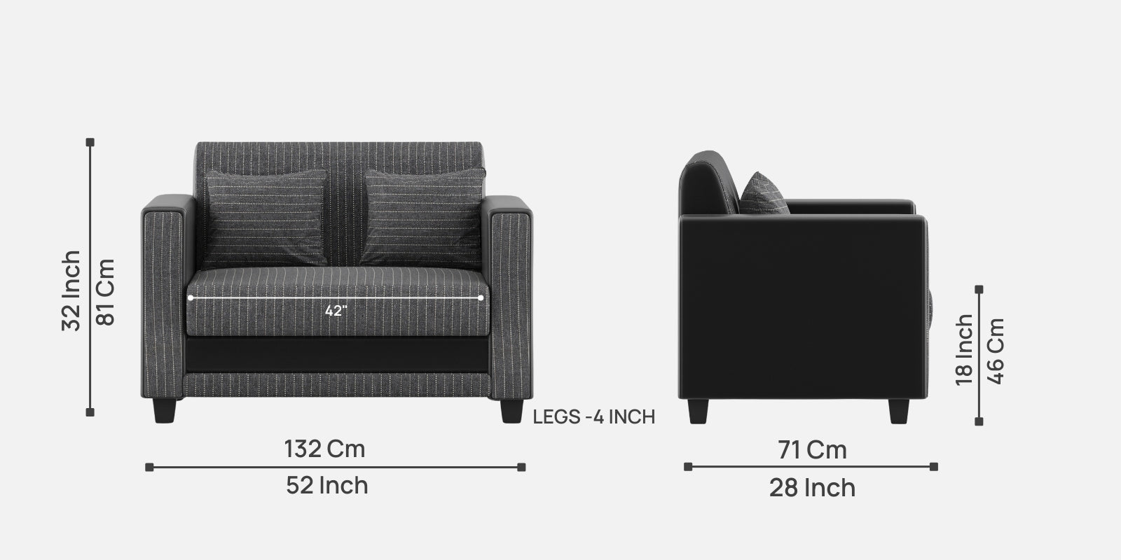 Juno Fabric 2 Seater Sofa In Lama Black Colour - Febonic Living