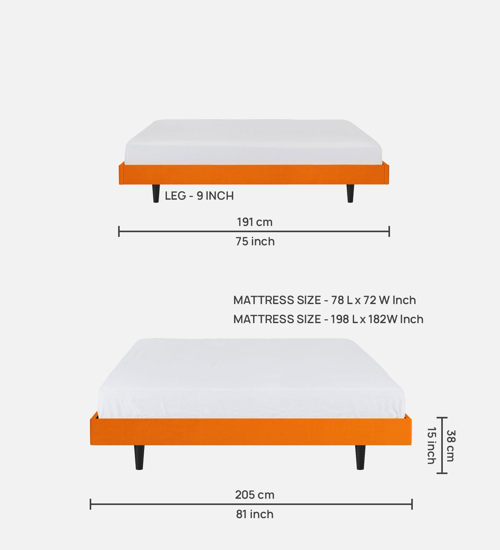 Basi Fabric King Size Bed In Vivid Orange Colour - Febonic Living