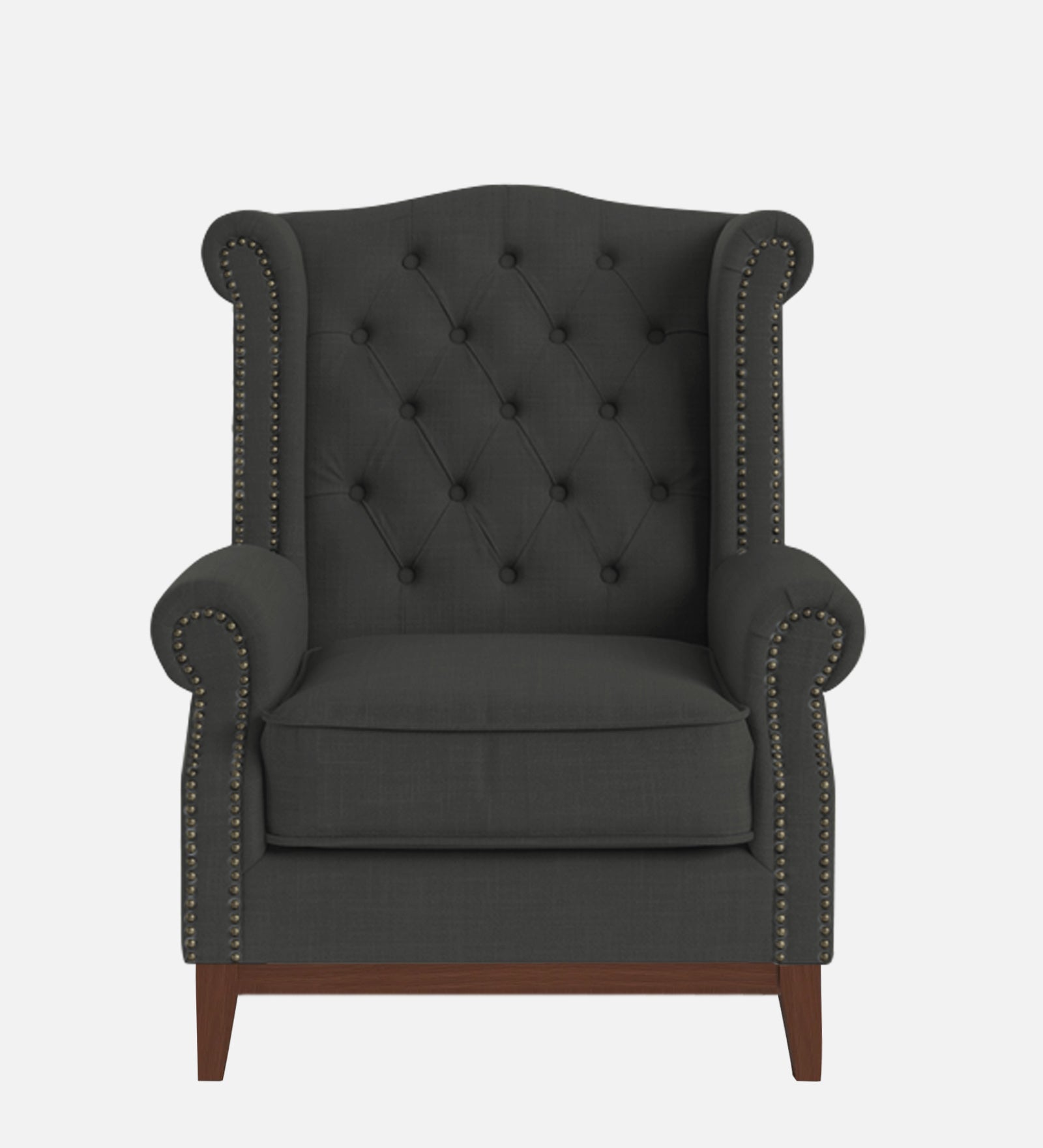 Nory Fabric Wing Chair In Charcoal Grey Colour - Febonic Living