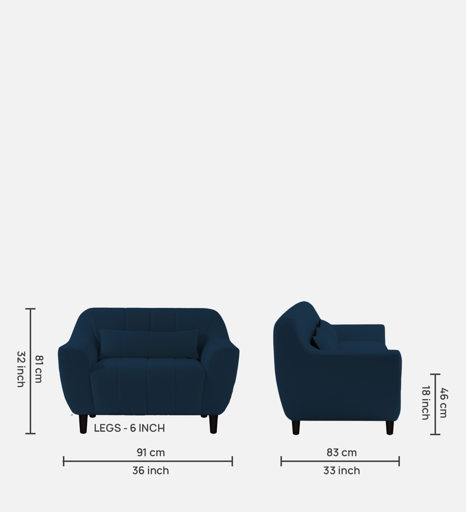 Nesco Boucle Fabric 1 Seater Sofa In Denim Blue Colour - Febonic Living
