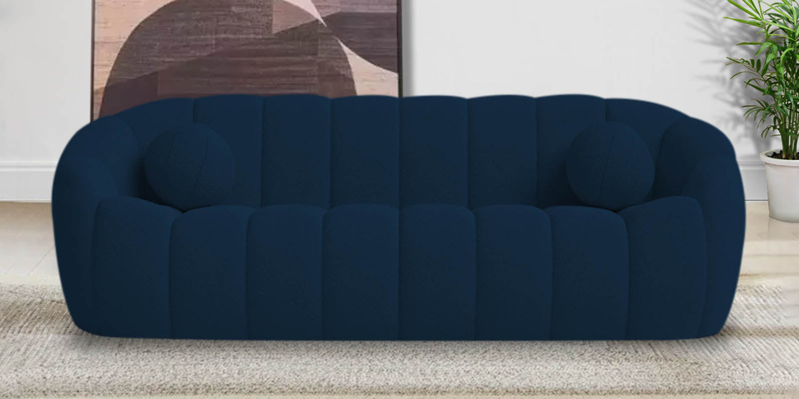 Boucle Fabric 3 Seater Sofa In Danim Blue Colour - Febonic Living