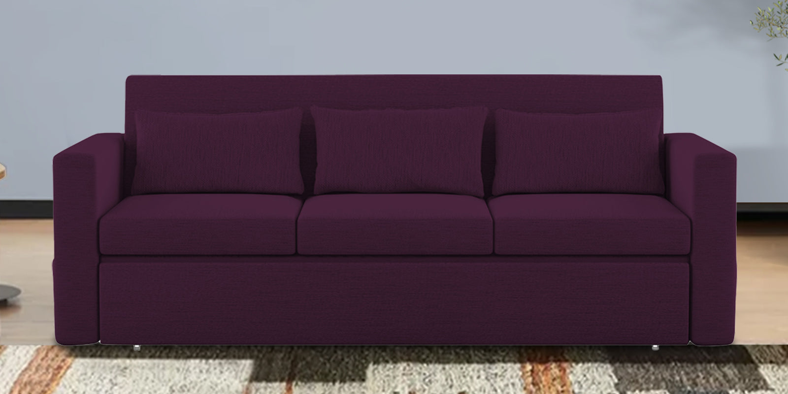 River Fabric 3 Seater Pull Out Sofa Cum Bed In Greek Purple Colour - Febonic Living