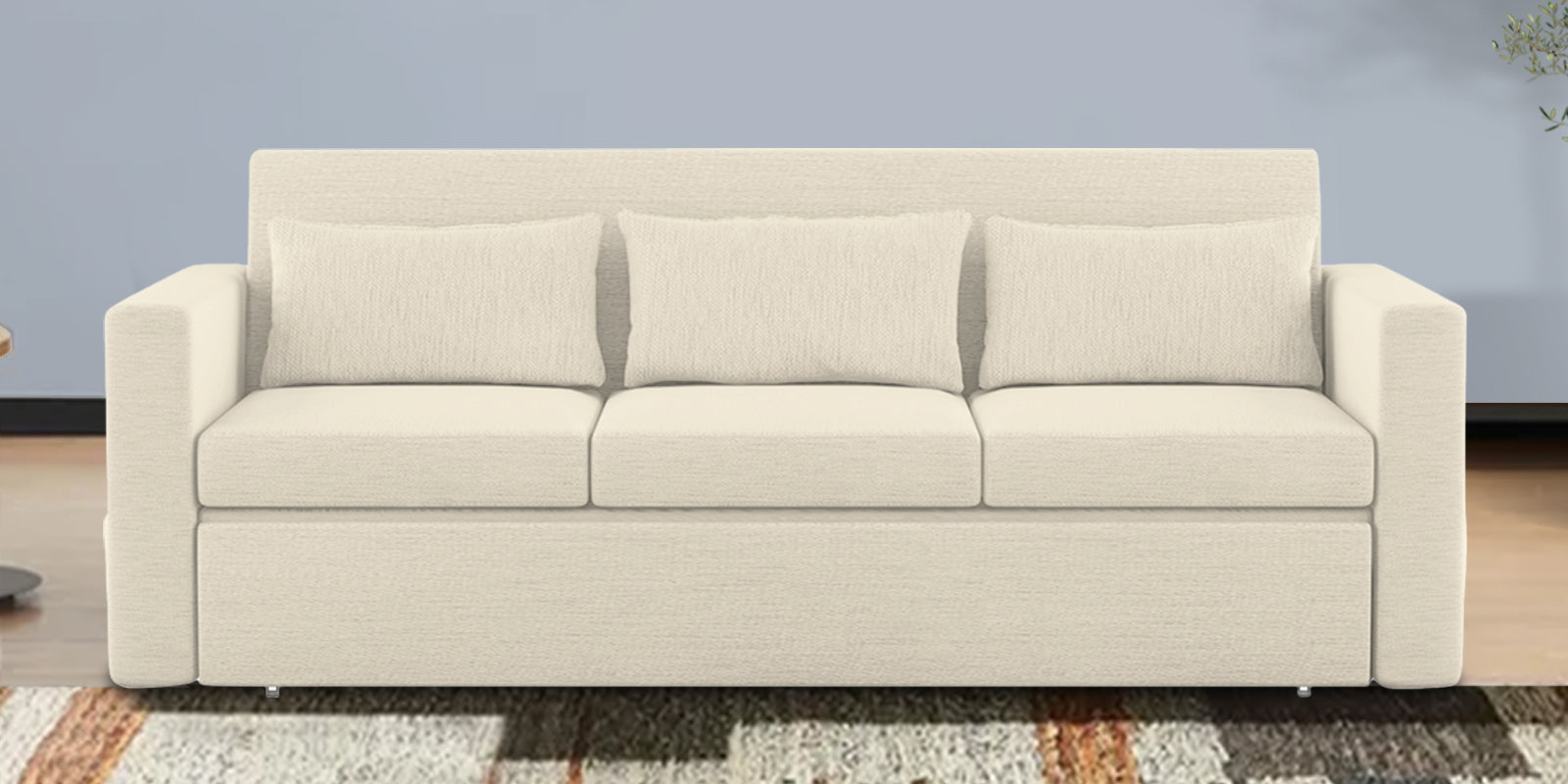 River Fabric 3 Seater Pull Out Sofa Cum Bed In ivory cream Colour - Febonic Living