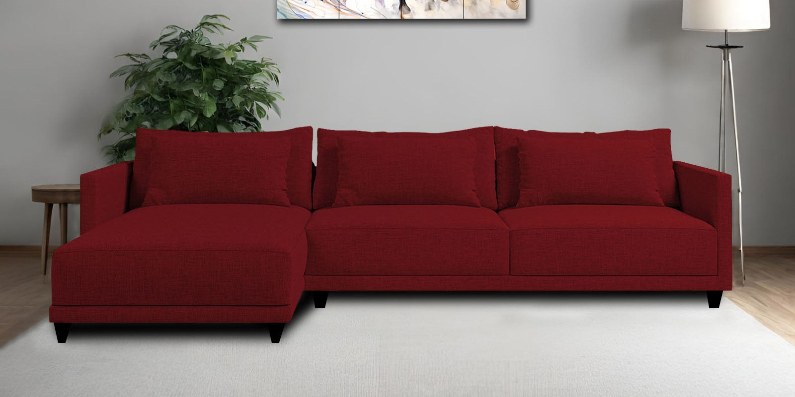 Kera Fabric RHS Sectional Sofa (3+Lounger) In Blood Maroon Colour - Febonic Living