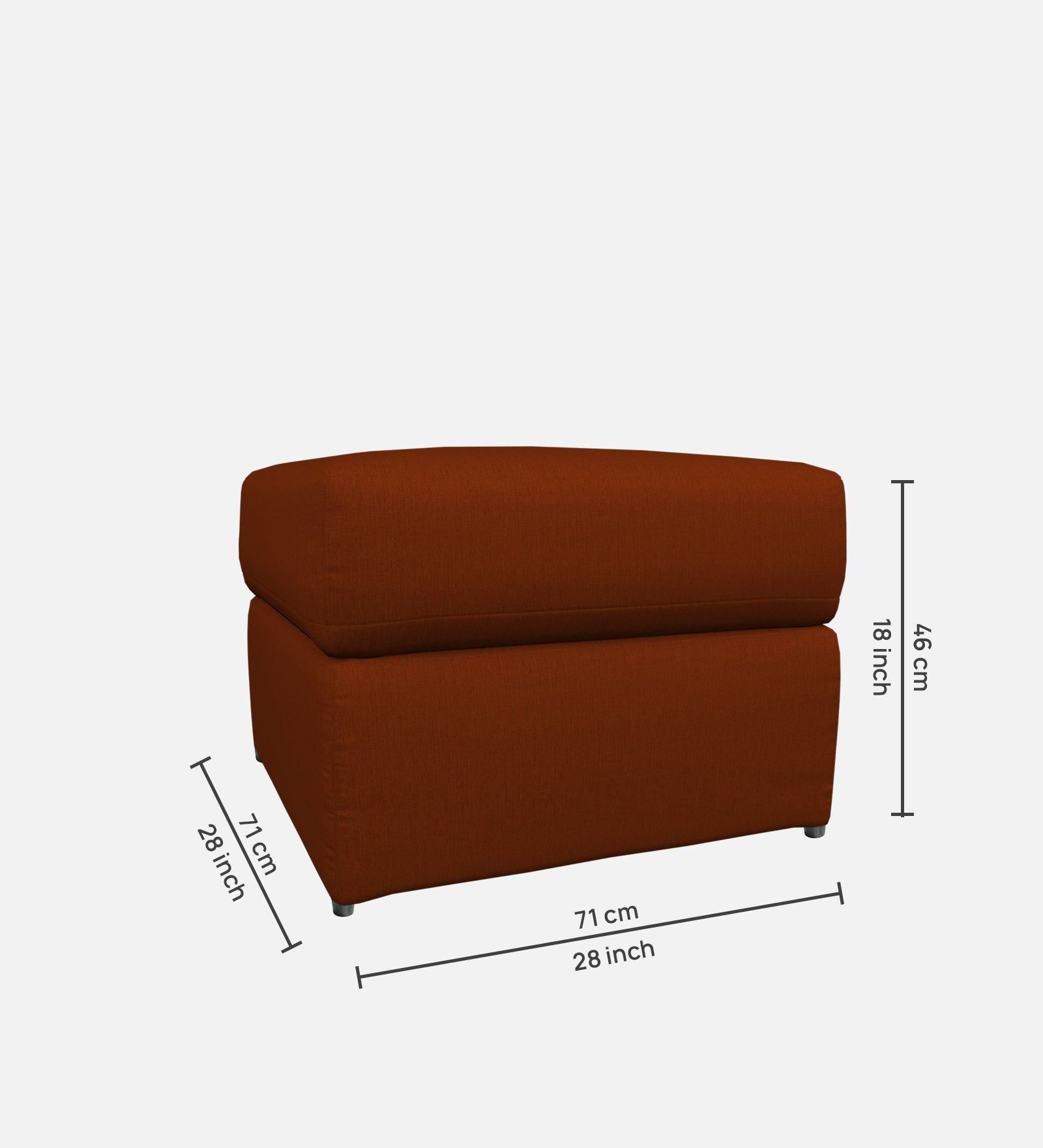 Penny Fabric Ottoman In Burnt Orange Colour With Storage - Febonic Living