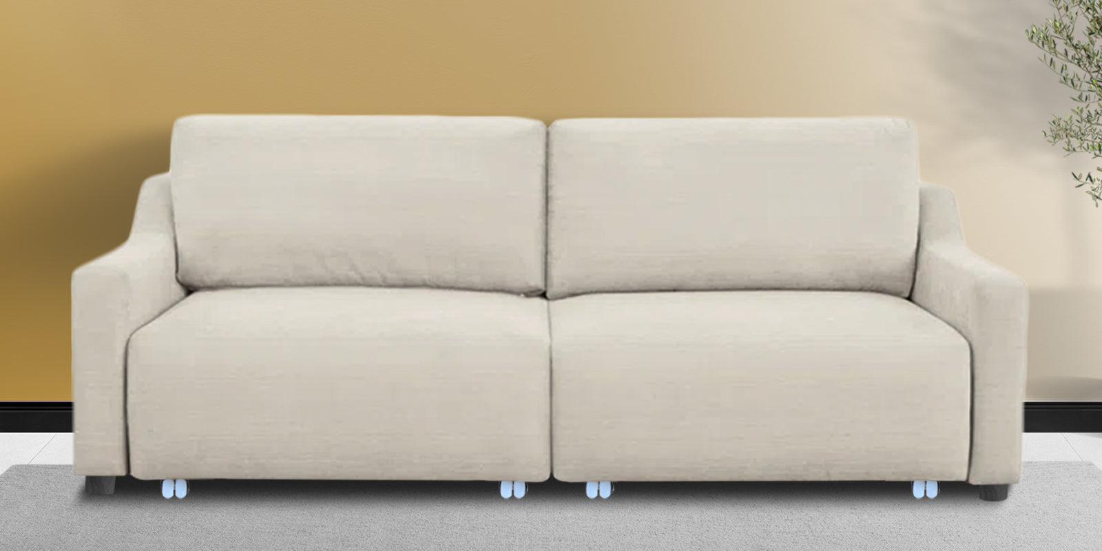 Gabby Fabric 3 Seater Pull Out Sofa Cum Bed In Ivory Cream Colour - Febonic Living