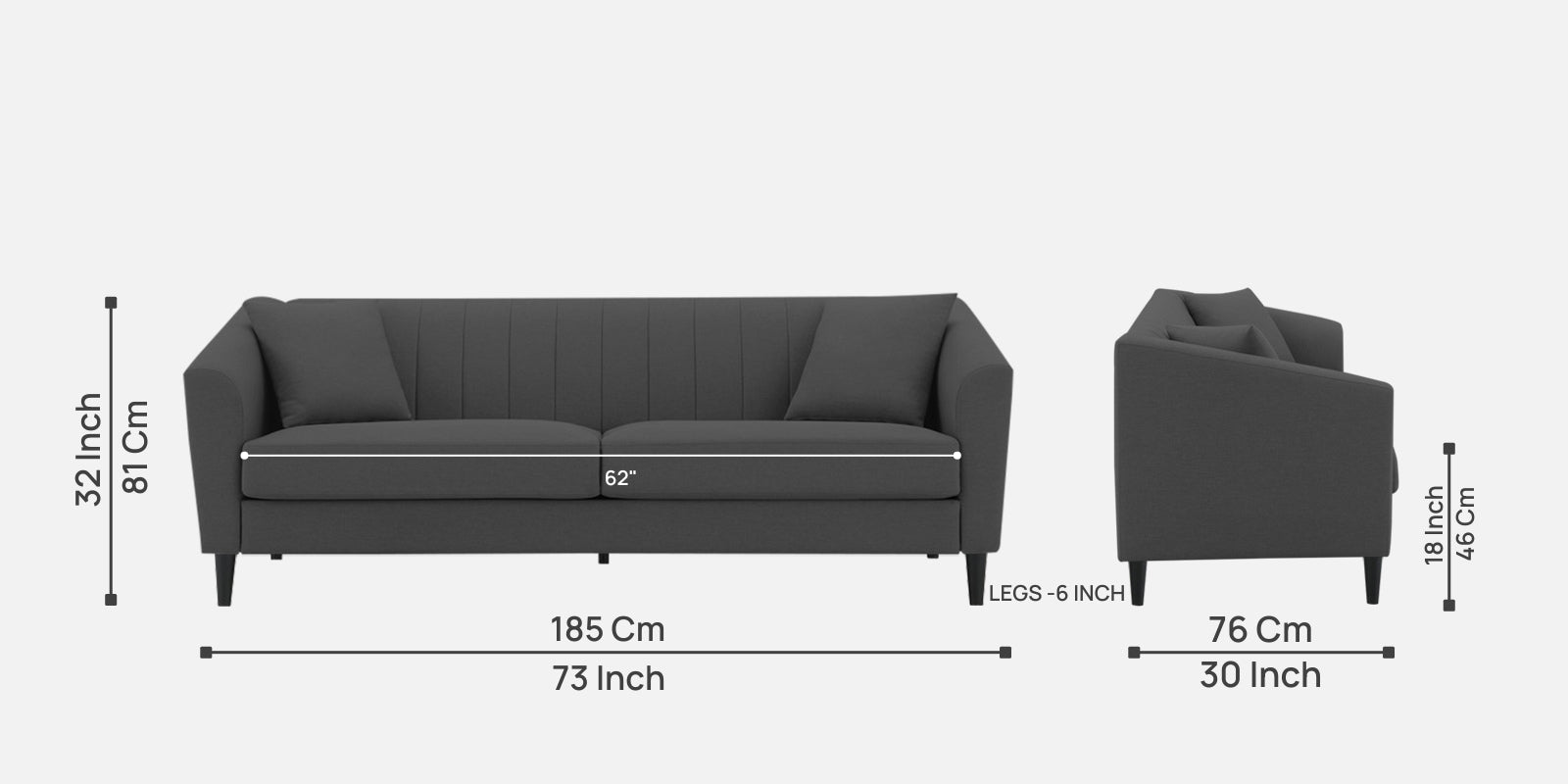 Polon Fabric 3 Seater Sofa In Stone Grey Colour - Febonic Living
