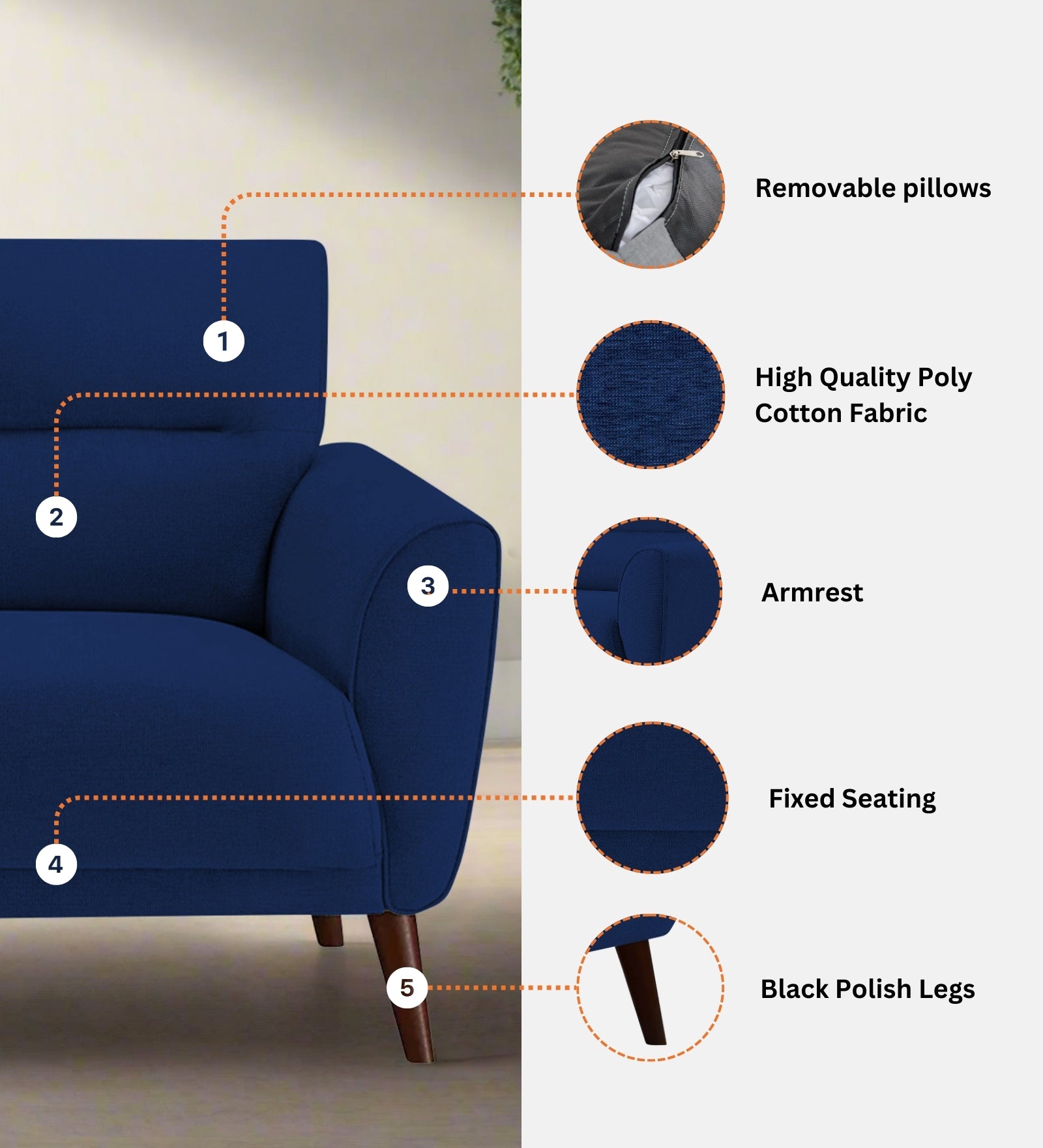 Castro Fabric 1 Seater Sofa In Ash Grey Colour - Febonic Living