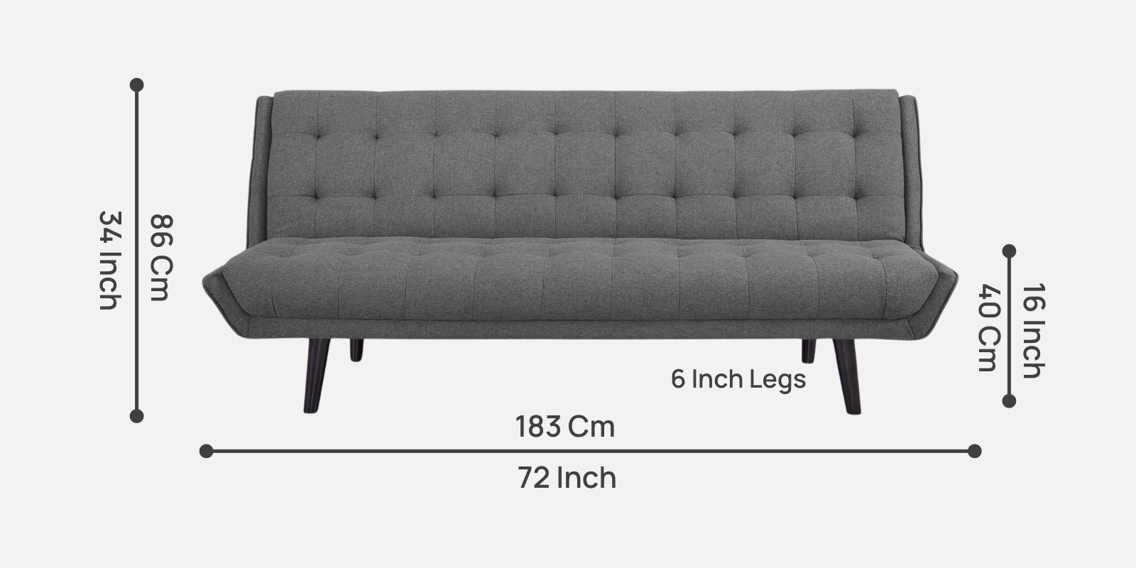 Saso Fabric 3 Seater Convertible Sofa Cum Bed In Charcoal Grey - Febonic Living