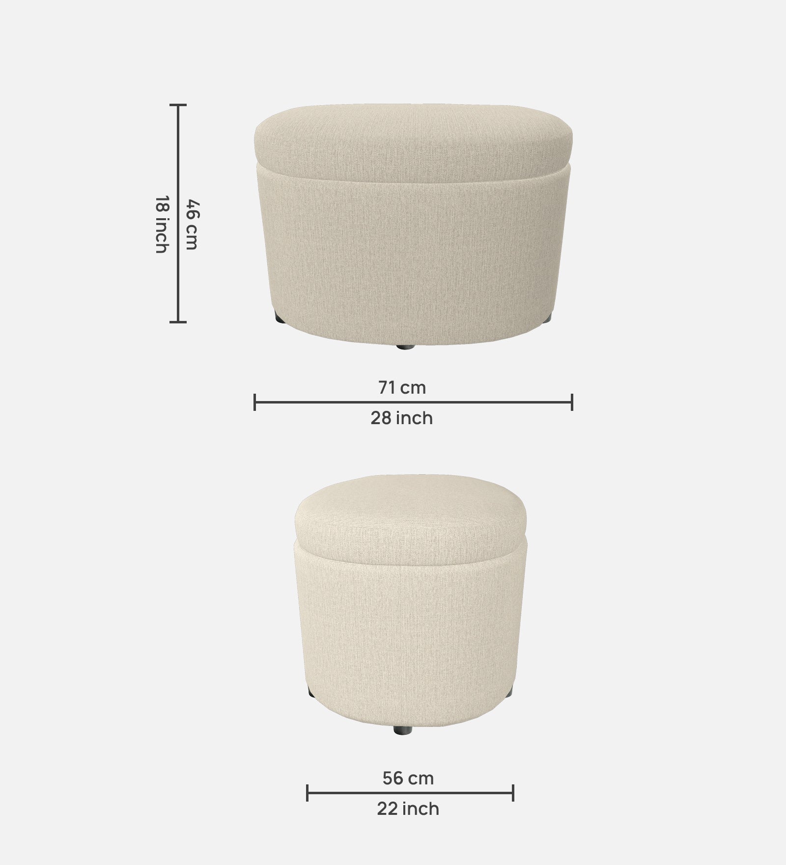 Ruggy Fabric Storage Ottoman in Ivory Cream Colour - Febonic Living