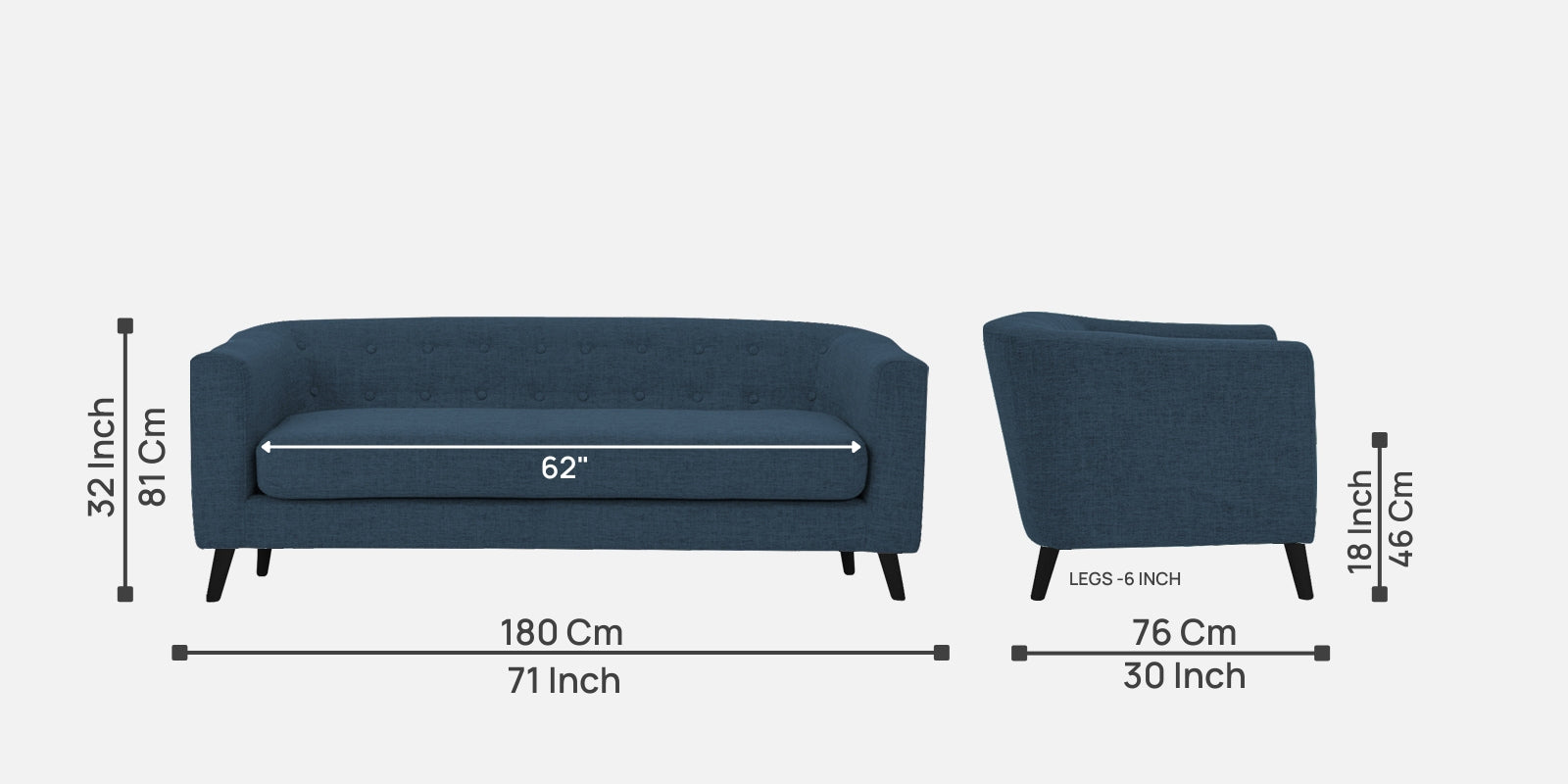 Casper Fabric 3 Seater Sofa In Light Blue Colour - Febonic Living