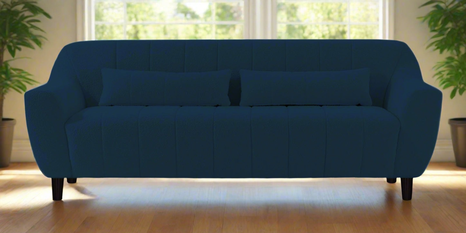 Nesco Boucle Fabric 3 Seater Sofa in Danim Blue Colour