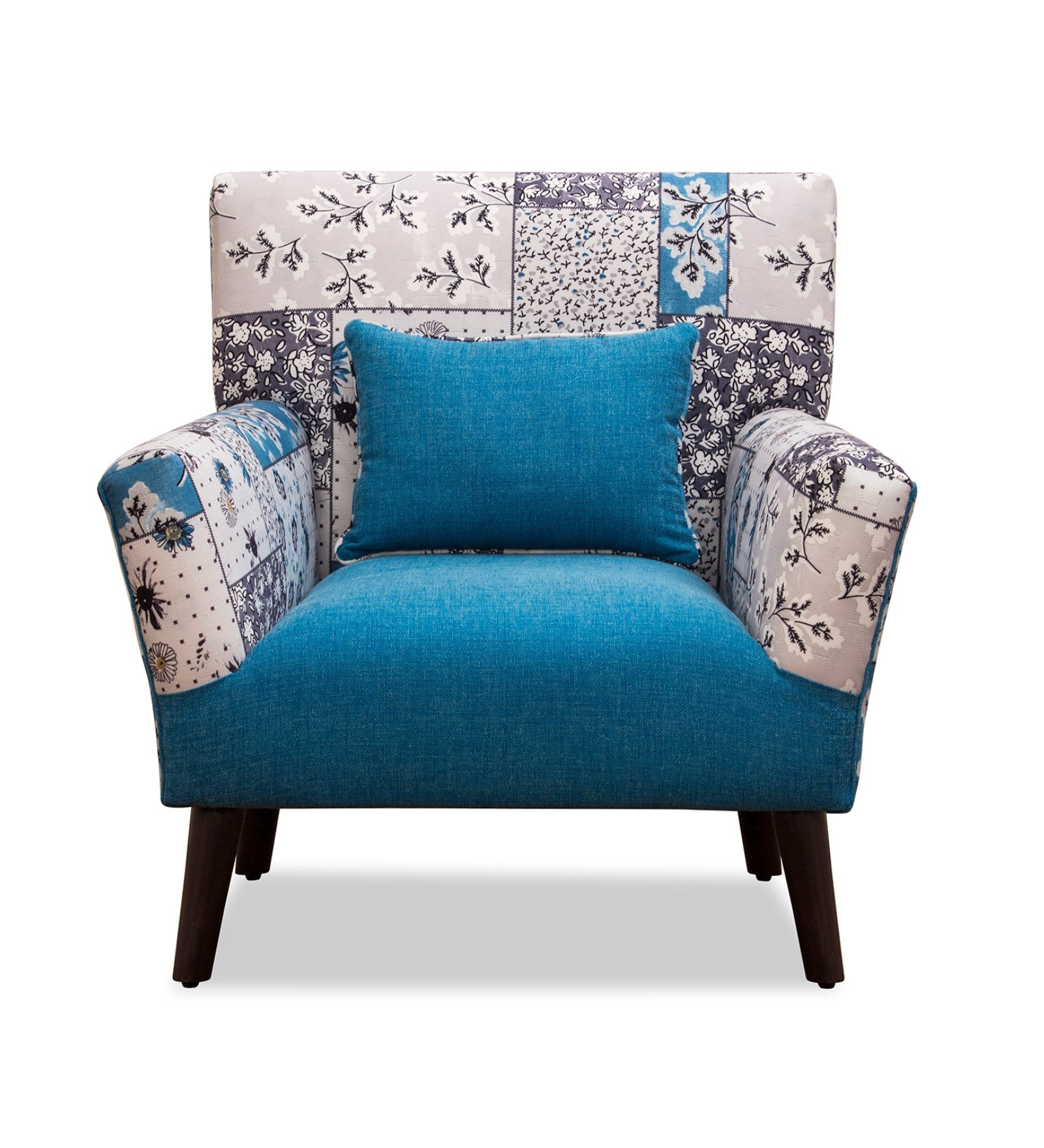 Marco Printed Fabric Arm Chair in White & Blue Colour - Febonic Living