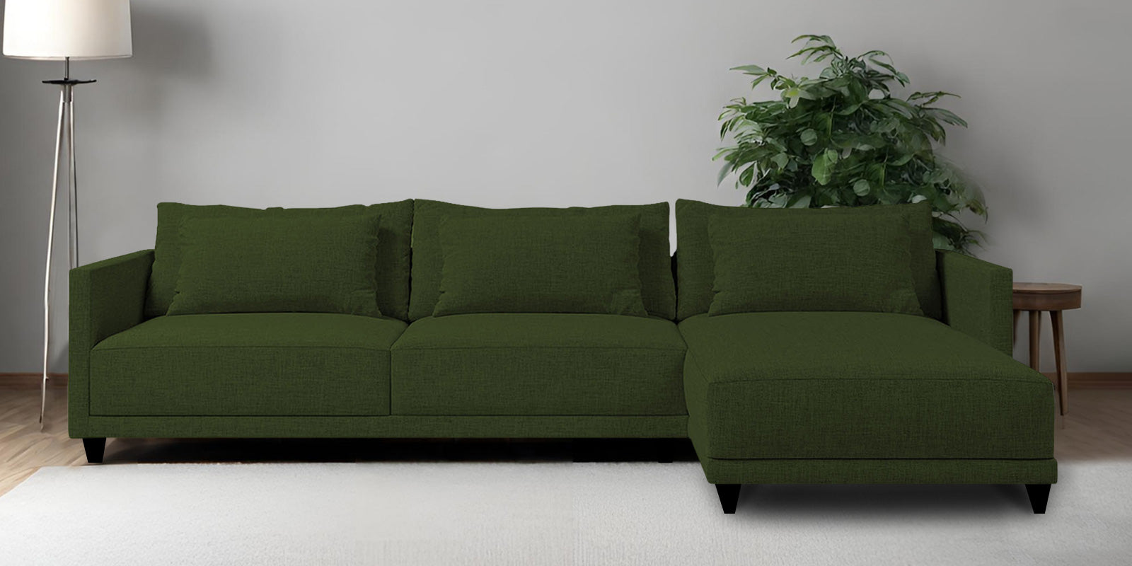 Kera Fabric LHS Sectional Sofa (3+Lounger) In Olive Green Colour - Febonic Living