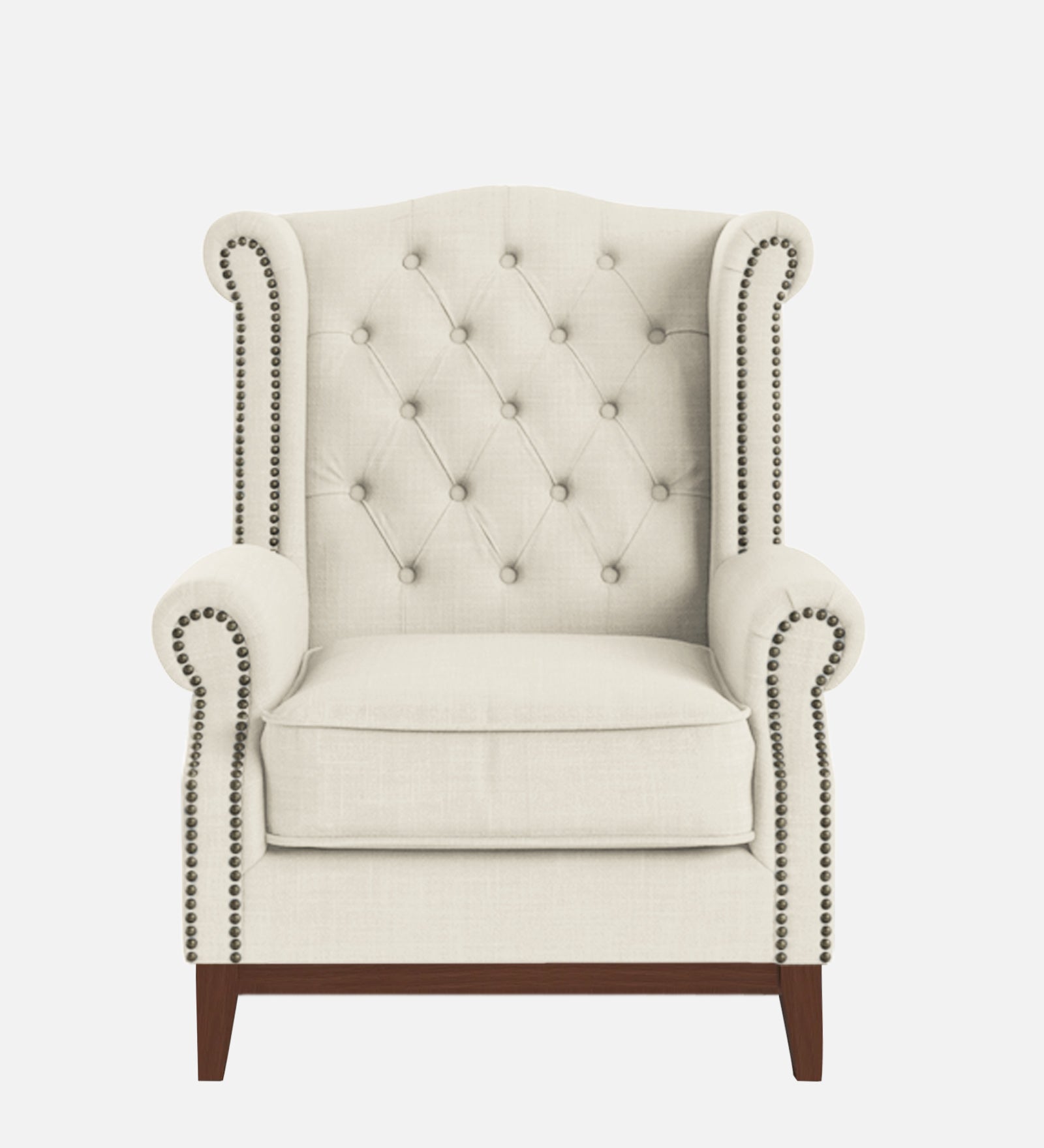 Nory Fabric Wing Chair In Ivory Cream Colour - Febonic Living