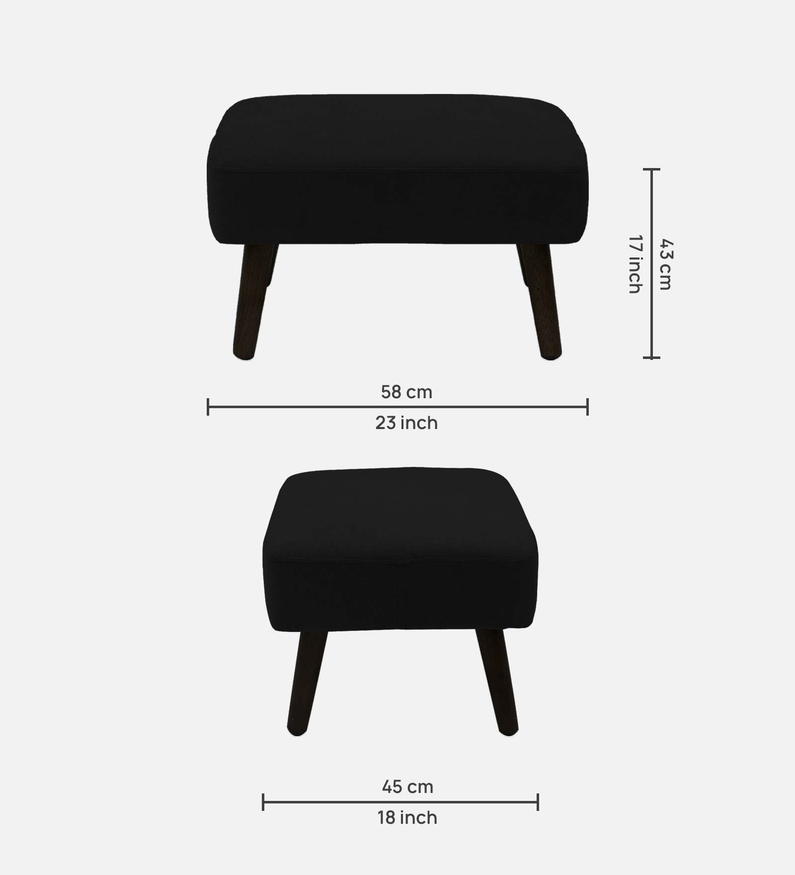 Luke Fabric Foot Stool In Zed Black Colour - Febonic Living