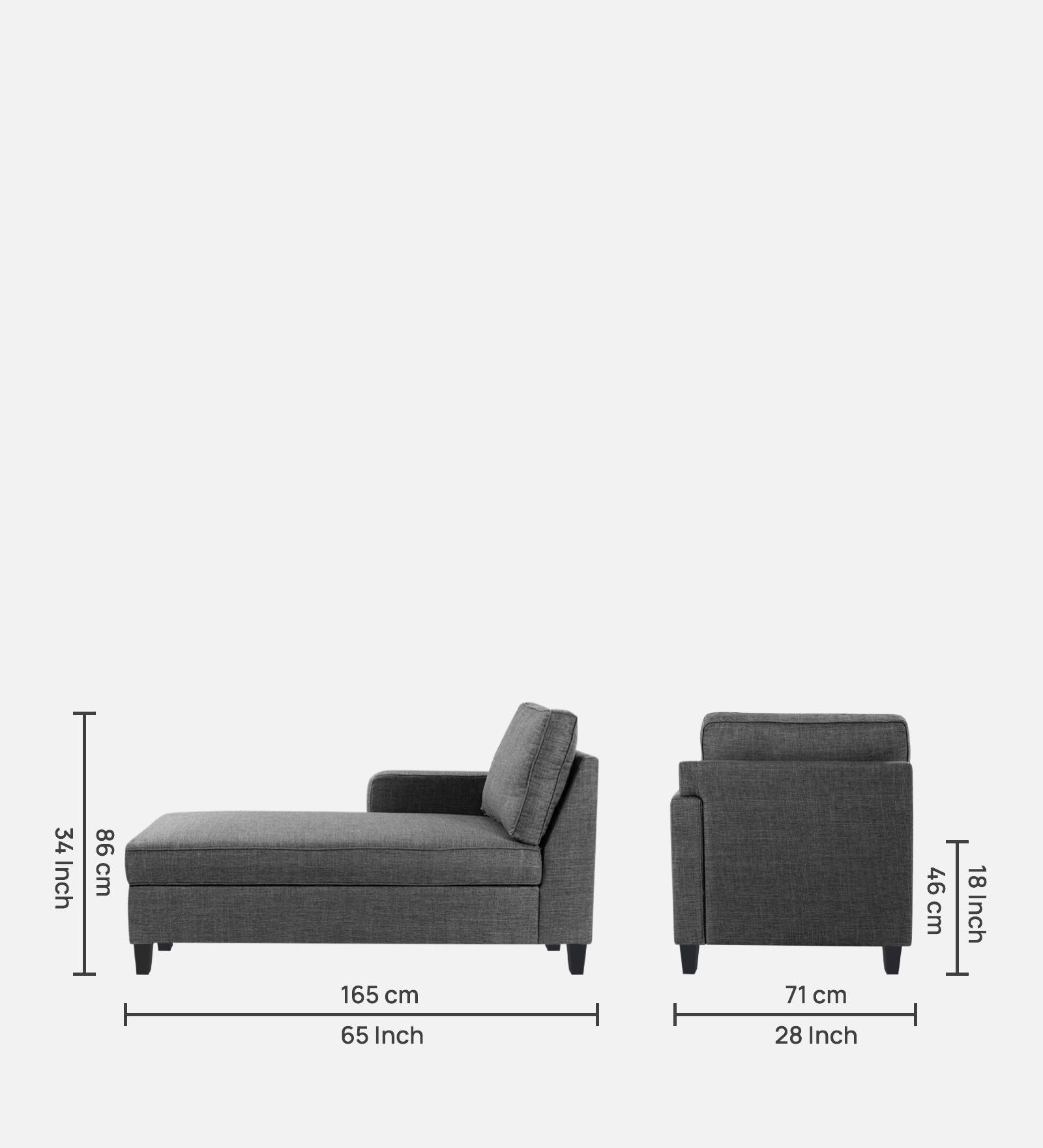Harry Fabric LHS Chaise Lounger In Charcoal Grey Colour - Febonic Living
