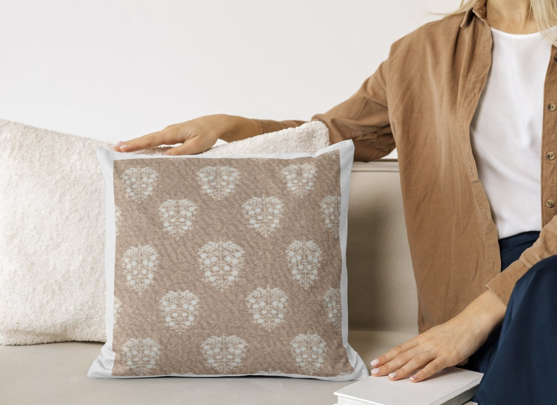 Velvet Digital Printed Fabric Beige Block 310 Code - Febonic Living