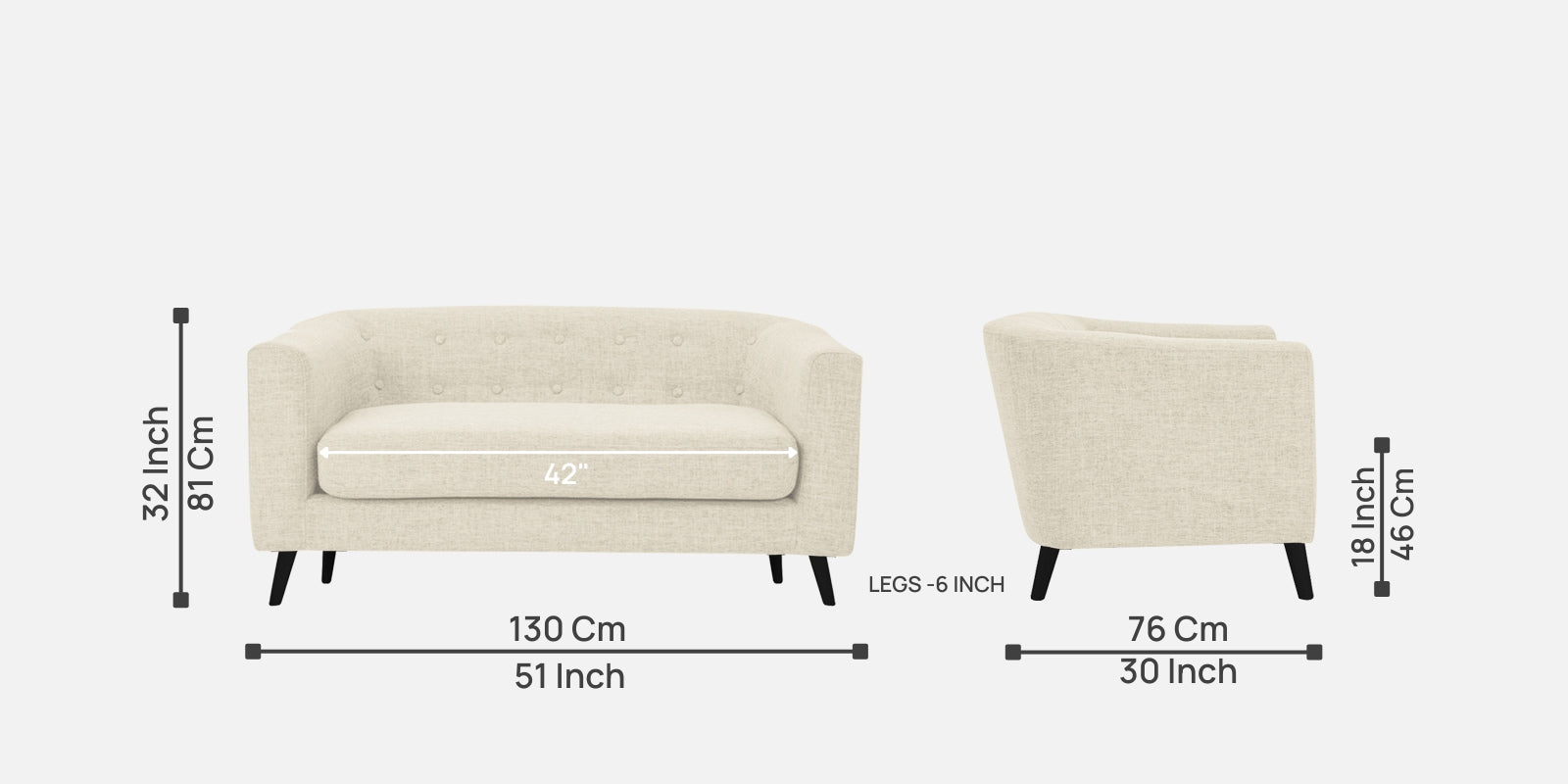 Casper Fabric 2 Seater Sofa In Ivory Cream Colour - Febonic Living