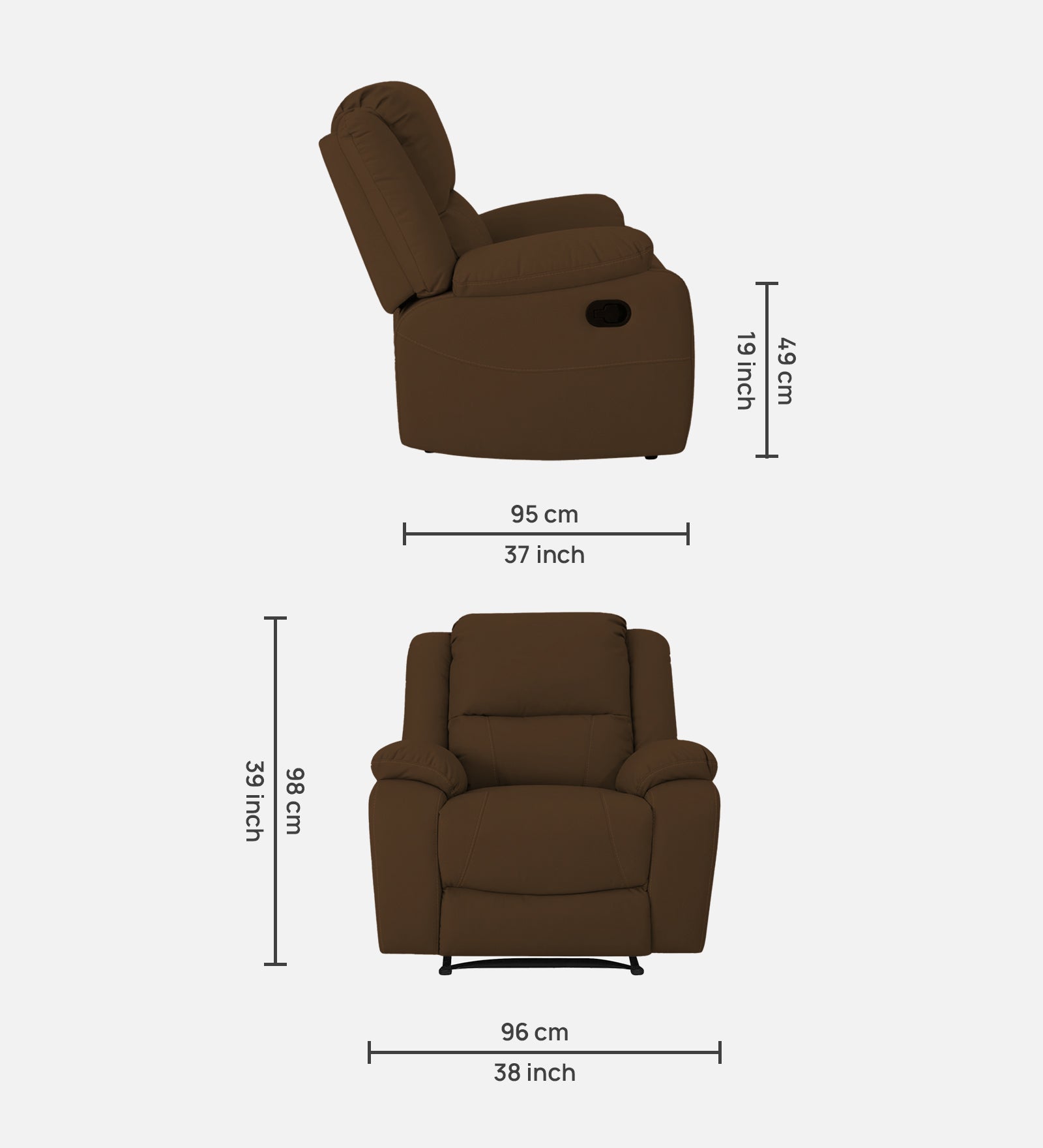 Adley Fabric 1 Seater Manual Recliner In Chestnut Brown Colour - Febonic Living