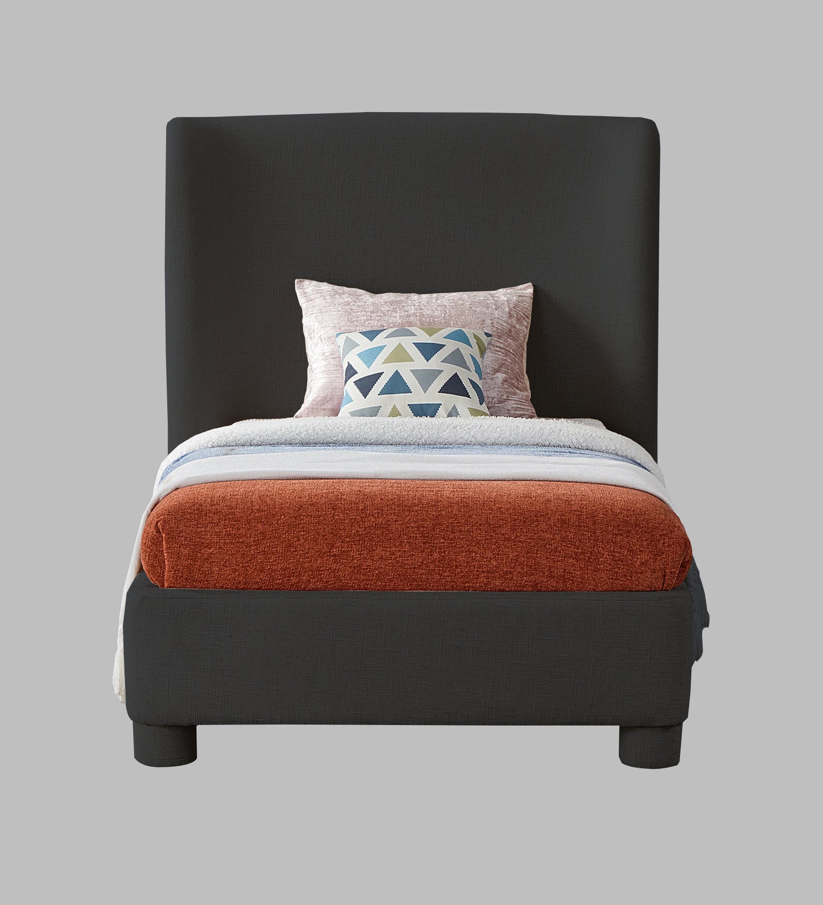 Lenny Fabric Upholstered Single Bed in Charcoal Grey Colour - Febonic Living