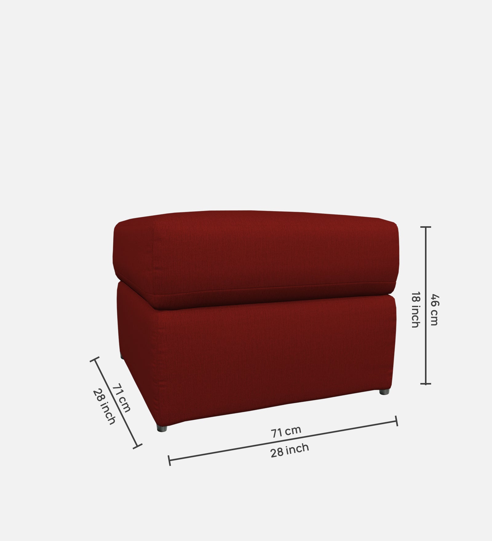 Penny Fabric Ottoman In Blood Maroon Colour With Storage - Febonic Living