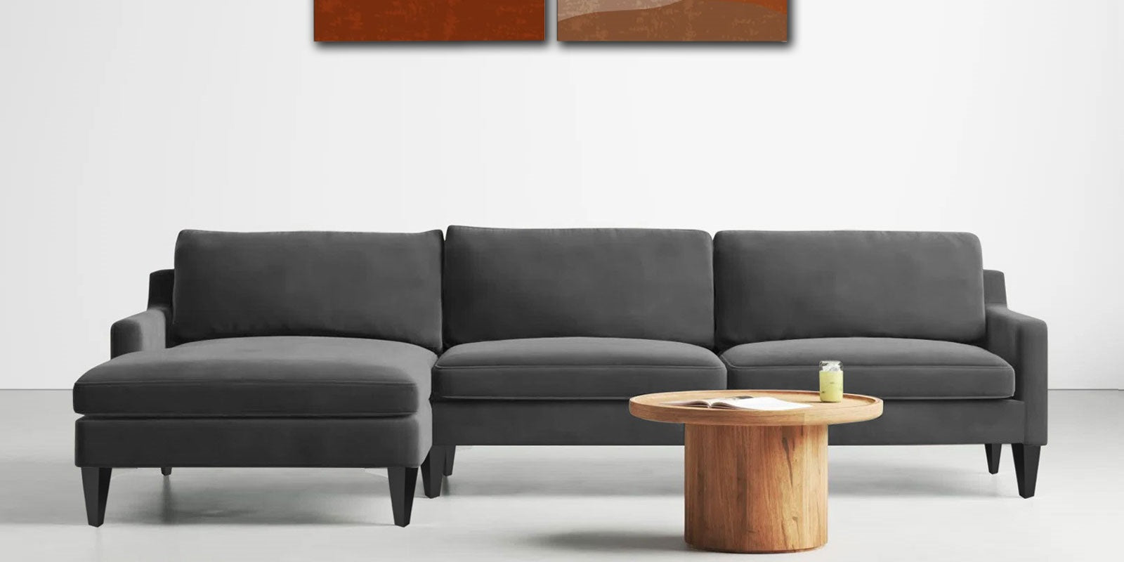 Jones Velvet RHS Sectional Sofa (3+Lounger) In Hory Grey Colour - Febonic Living