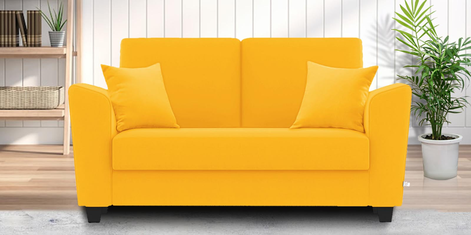 Daku Fabric 2 Seater Sofa In Bold Yellow Colour - Febonic Living