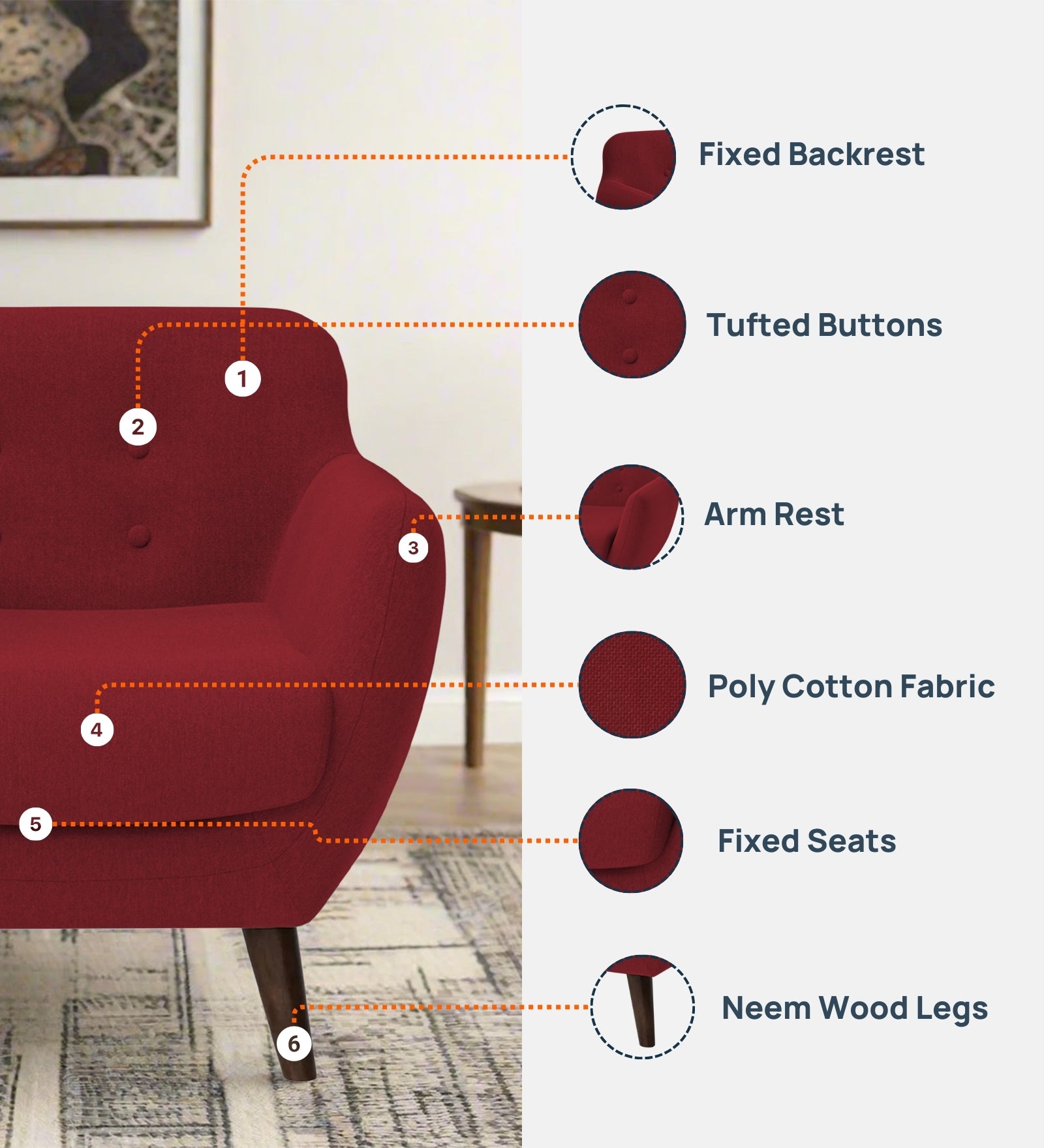 Goofy Fabric 1 Seater Sofa In Ivory Cream Colour - Febonic Living