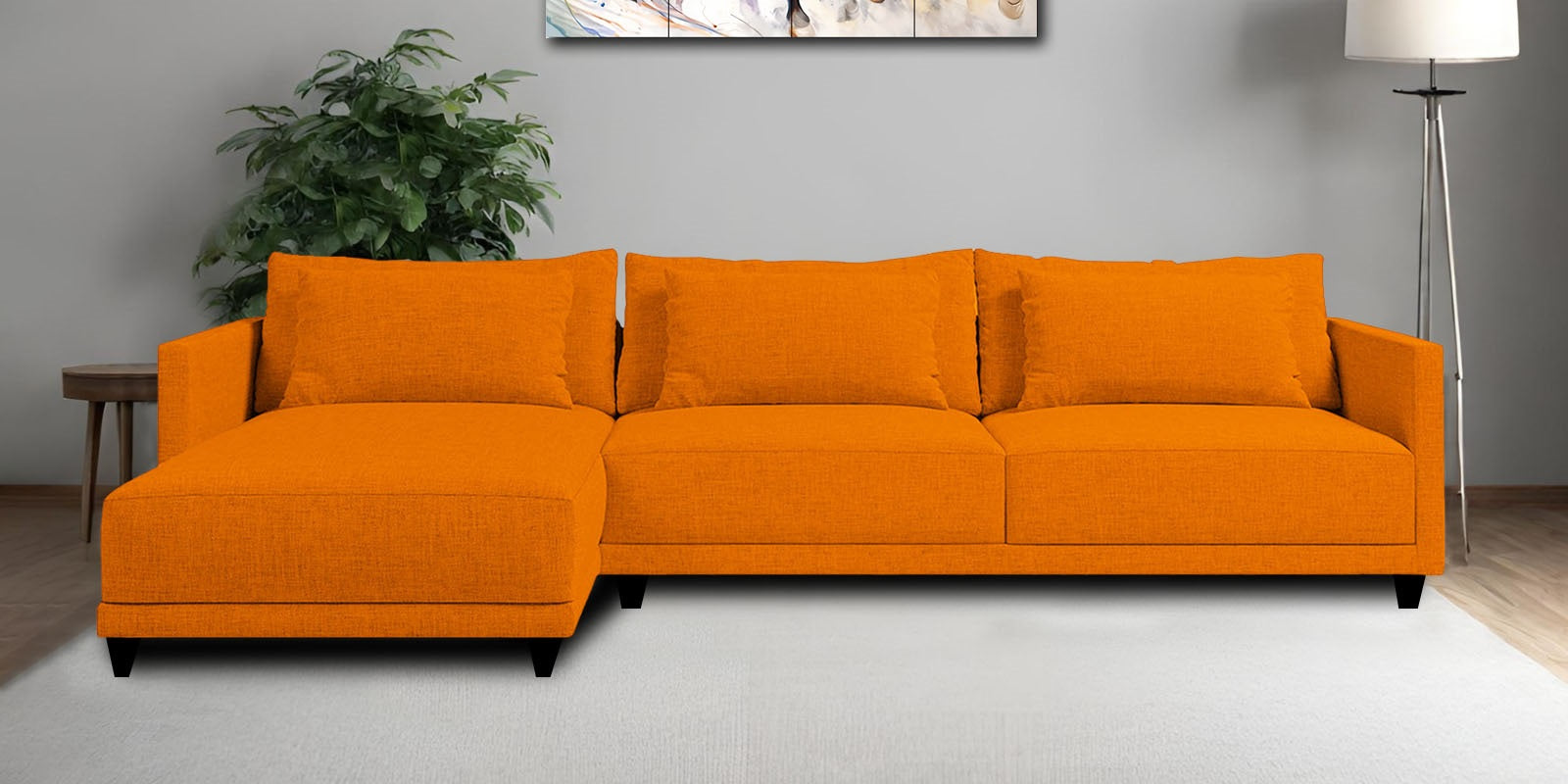 Kera Fabric RHS Sectional Sofa (3+Lounger) In Vivid Orange Colour - Febonic Living