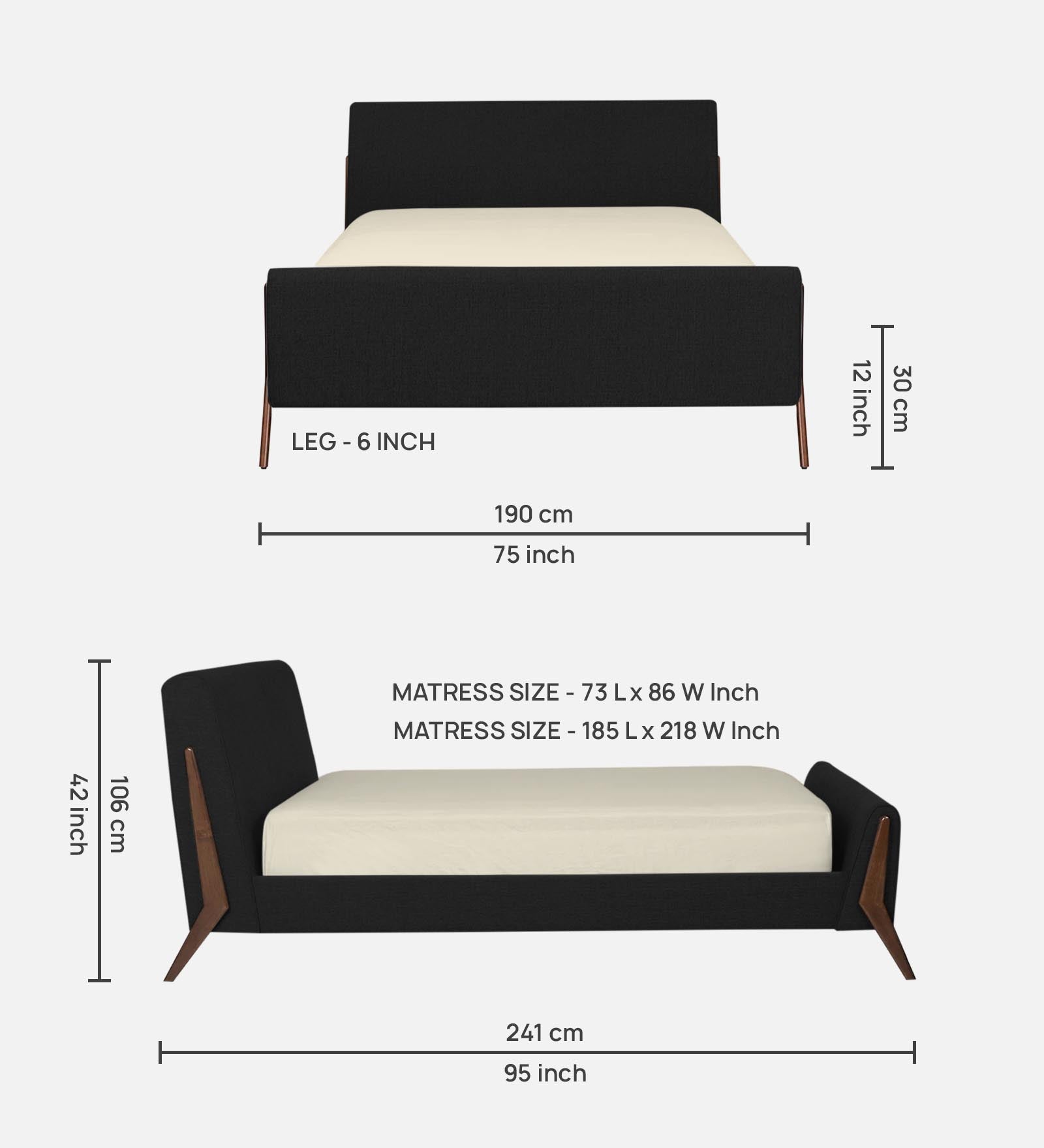 Catla Fabric King Size Bed In Zed Black Colour - Febonic Living